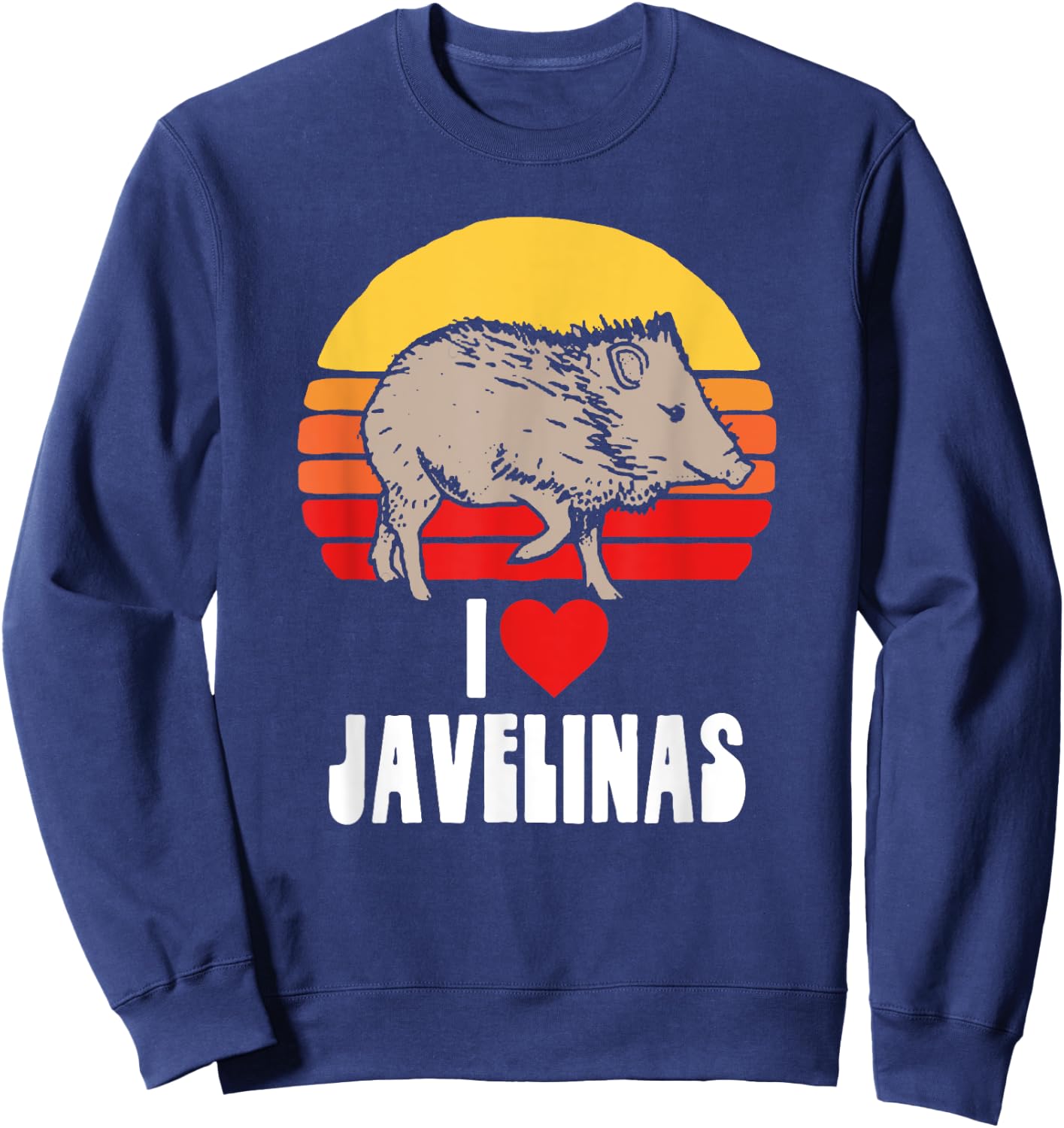 I Love Javelinas Vintage Retro 80s Sunset Cute Heart Arizona Sweatshirt - Sweatshirt | Navy