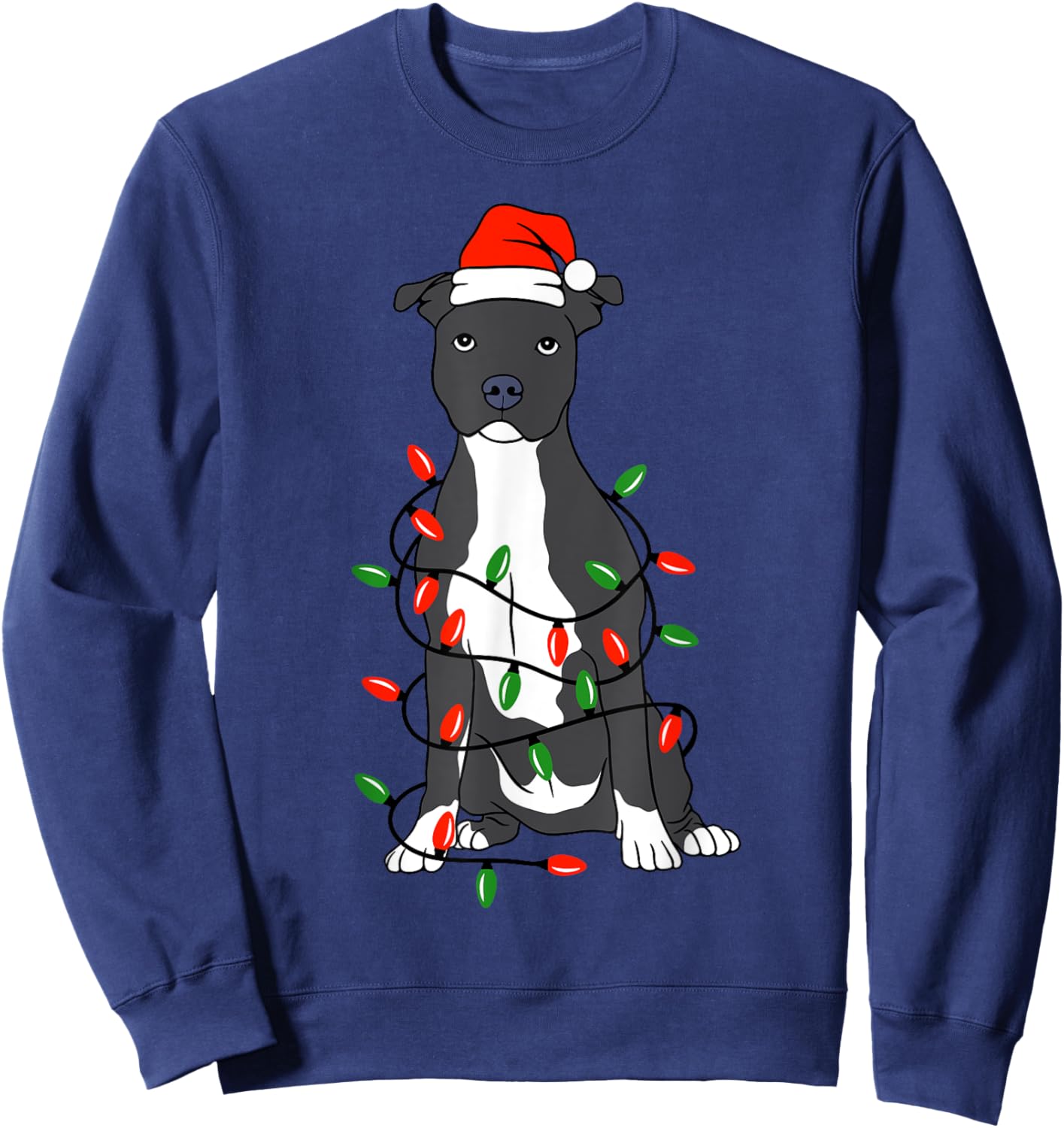 Pittie Pitbull Christmas Santa Hat Lights Xmas Dog Lover Sweatshirt - Sweatshirt | Navy