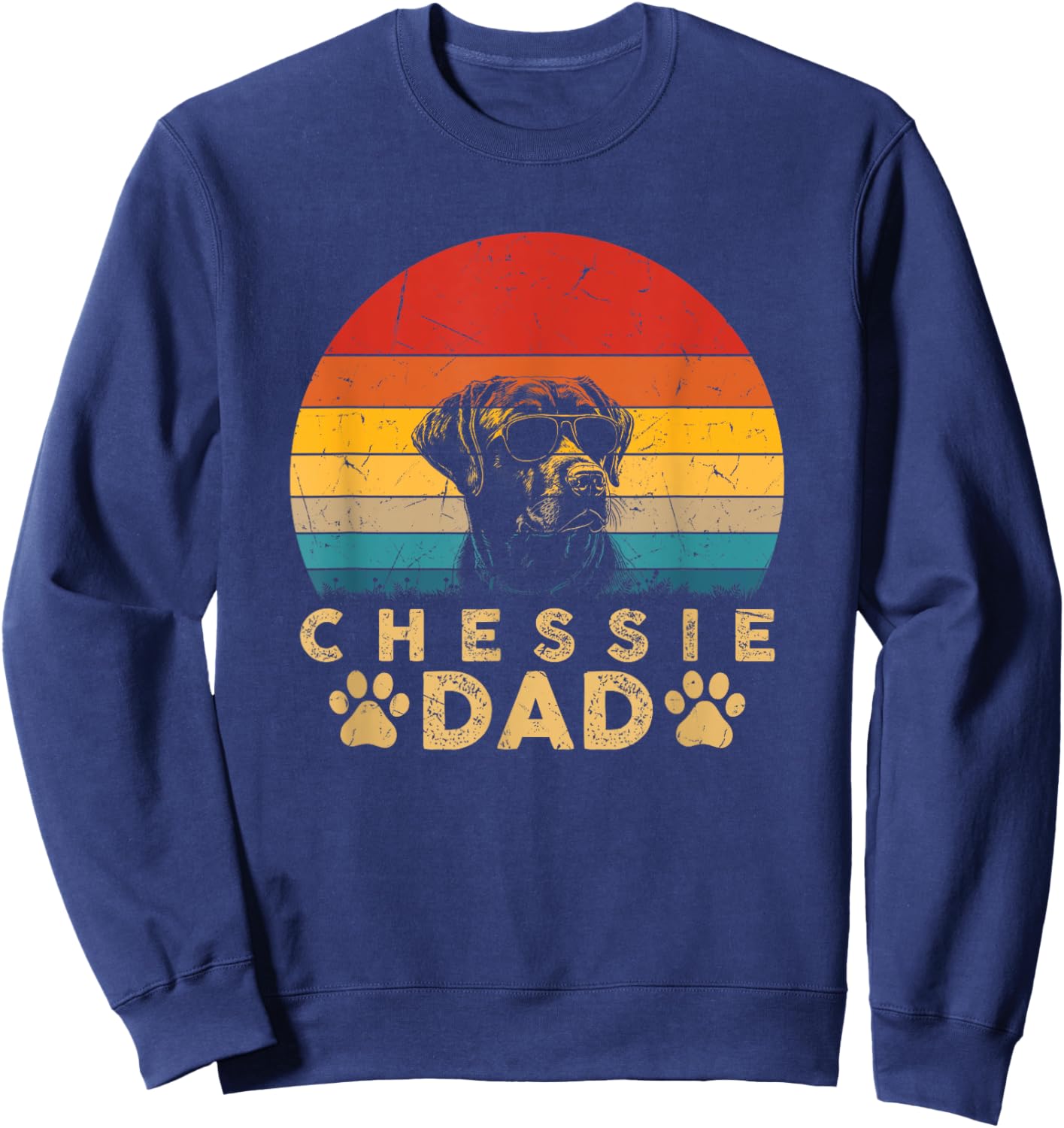 Vintage Cool Chessie Dad Dog Lovers Paw Print Fathers Day Sweatshirt - Sweatshirt | Navy