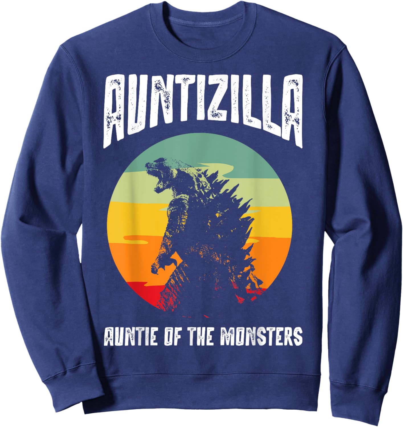 Auntzilla Aunt Of The Monsters Retro Vintage Sunset Sweatshirt - Sweatshirt | Navy