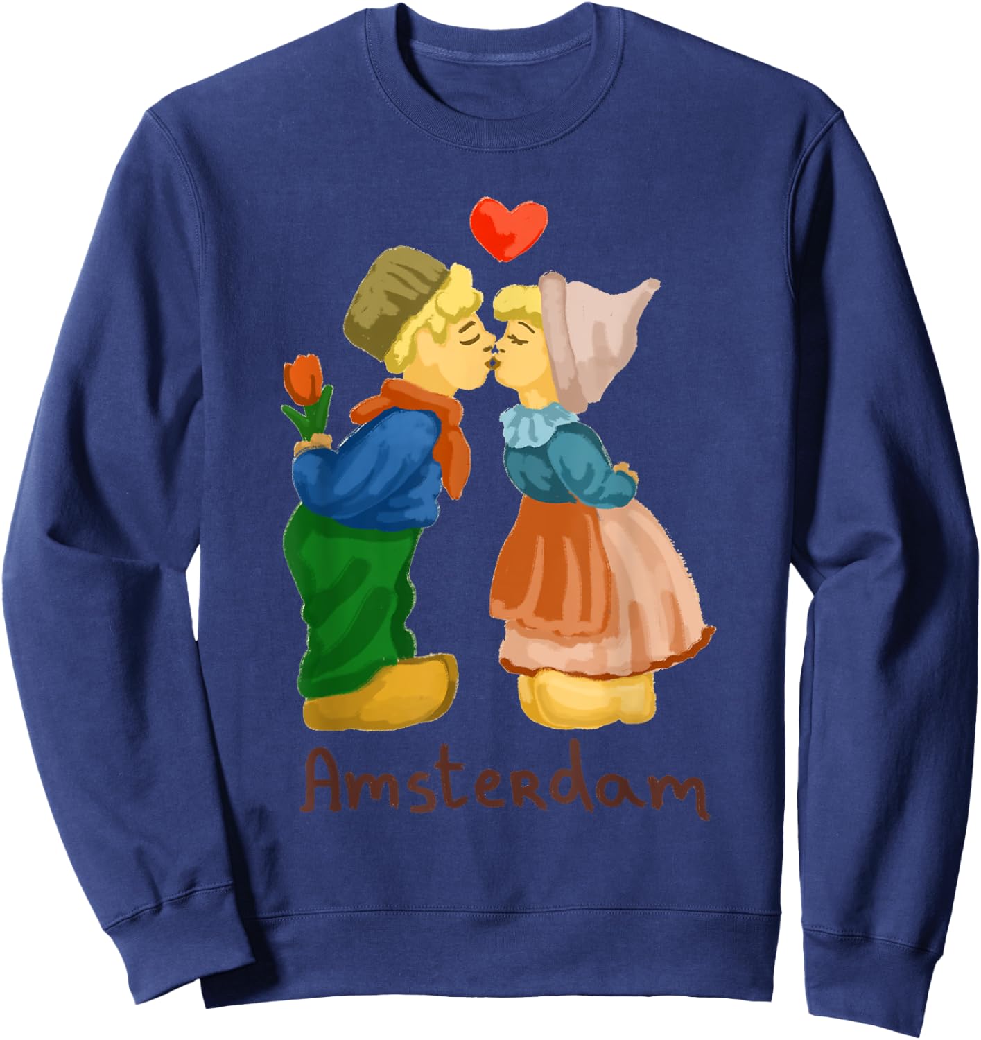 Amsterdam Boy Girl Kiss Love Heart Tulip Holland Netherlands Sweatshirt - Sweatshirt | Navy