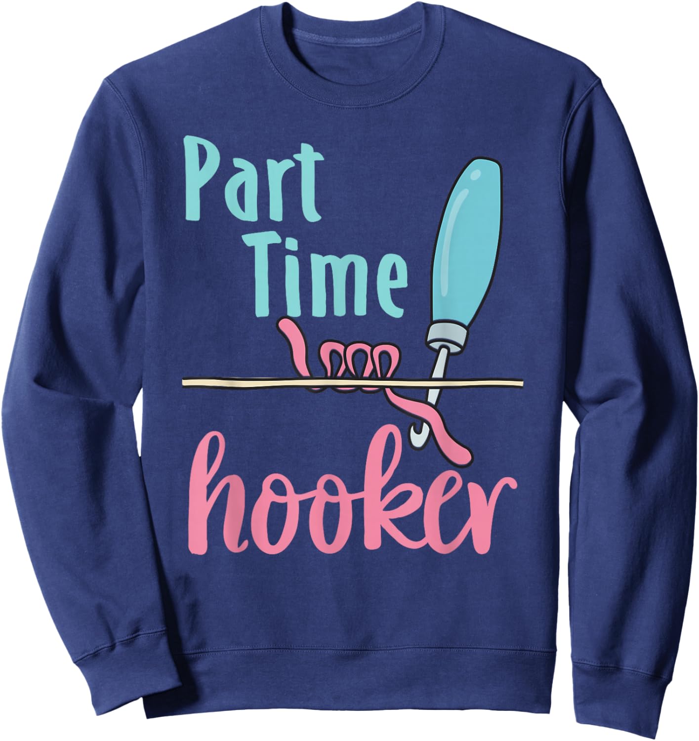 Cool Rug Hooking Artist Gifts and Apparel Adult Funny Rug Hooking X-Small Black Short Sleeve Modern Funny Letter Print Fun Humorous 'hooker' Pun Design Sweatshirt - Sweatshirt | Navy
