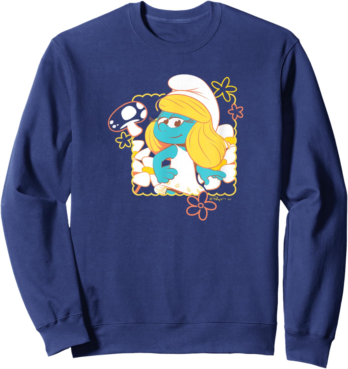 The Smurfs Movie Smurfette Poses with Flowers Sweatshirt - Sweatshirt | Navy