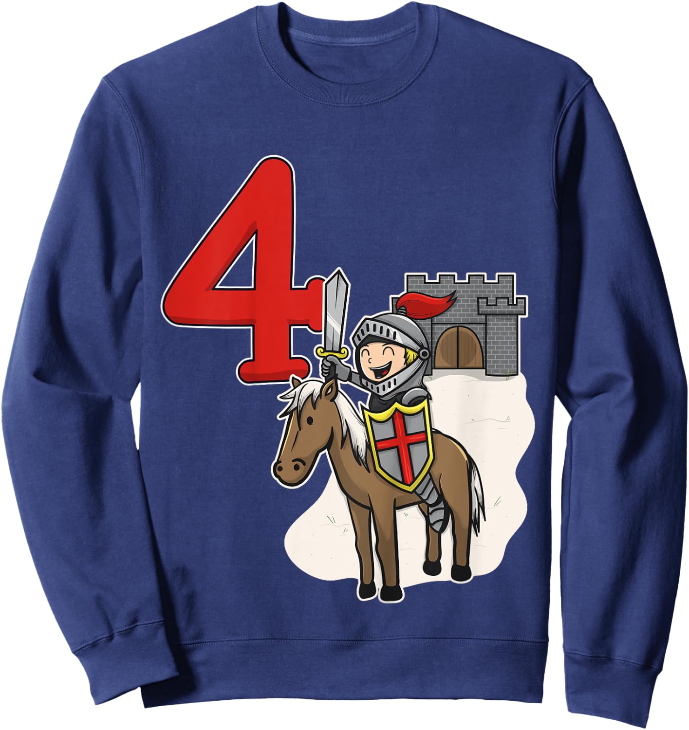 Knight 4th Birthday - Castle and Number 4 Shirt Sweatshirt - Sweatshirt | Navy