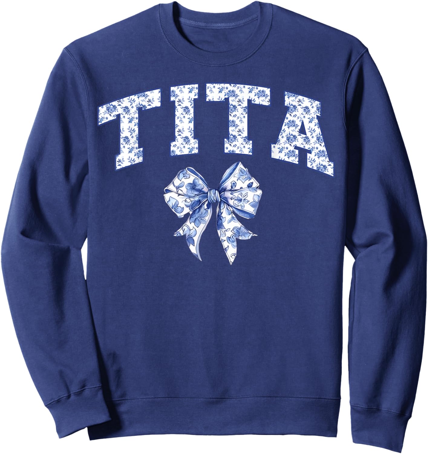 Tita Coquette Toile Blue Bow Floral Family Matching Sweatshirt - Sweatshirt | Navy