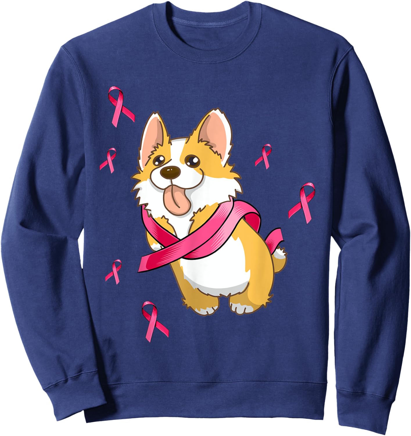 Cute Corgi Dog Breast Cancer Awareness Pink Ribbon Men Women Sweatshirt - Sweatshirt | Navy