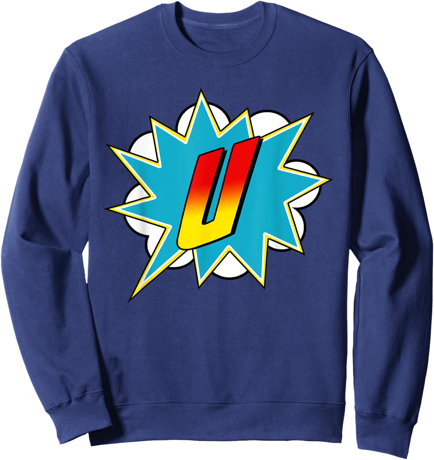 Letter U Superhero Name Comic Letter Retro Costume Sweatshirt - Sweatshirt | Navy