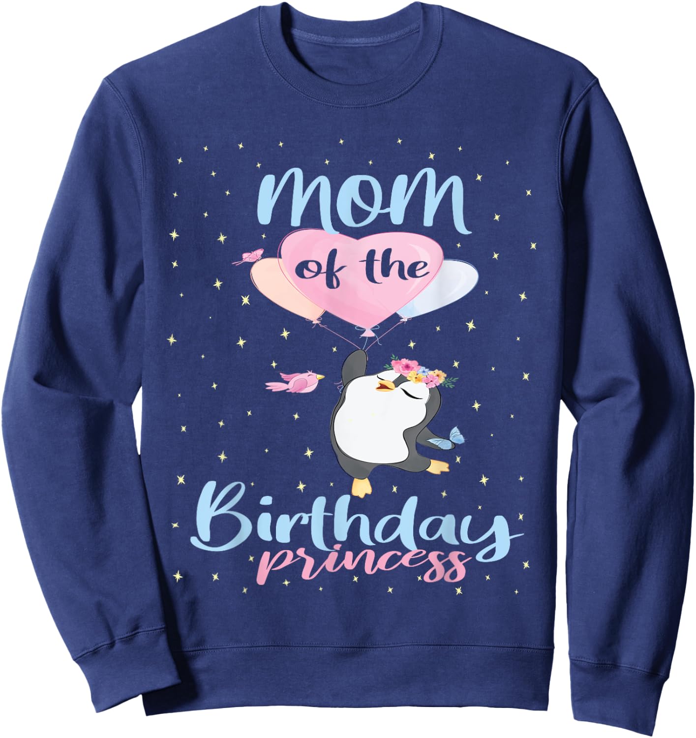 Mom Of The Birthday Princess Penguin Girls B-day Party Sweatshirt - Sweatshirt | Navy