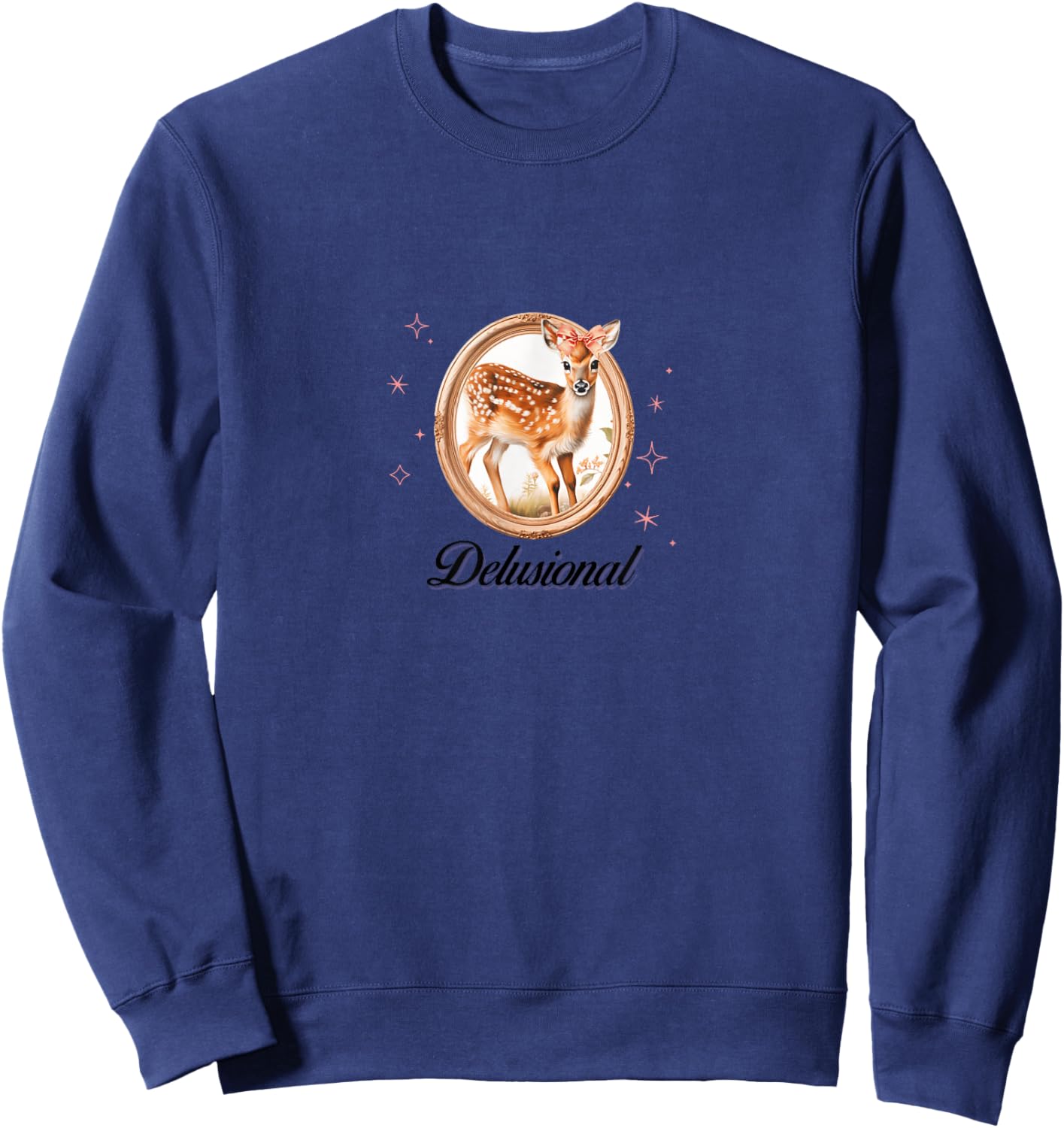 Delusional Coquette Deer Pink Bow Ribbon Y2K Aesthetic Sweatshirt - Sweatshirt | Navy