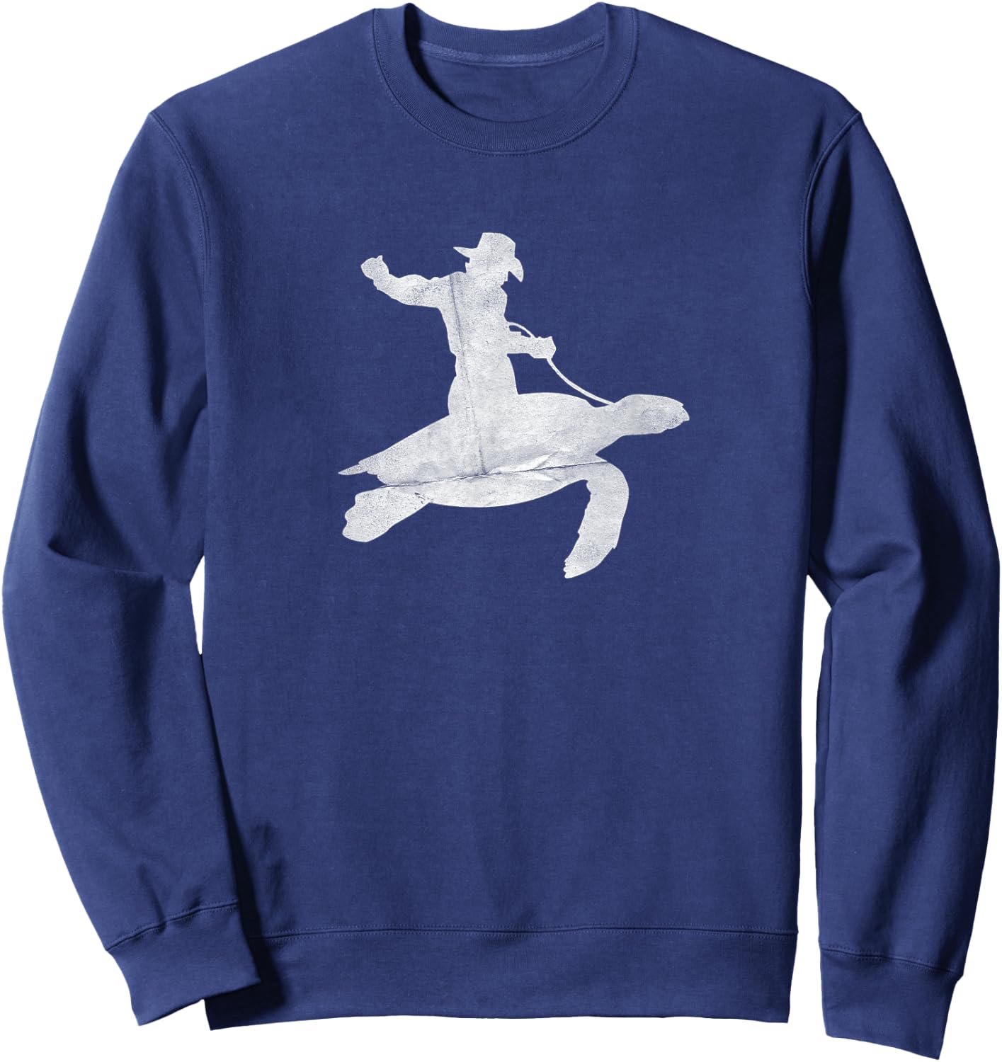 Cowboy Riding a Sea Turtle Distressed Sweatshirt - Sweatshirt | Navy