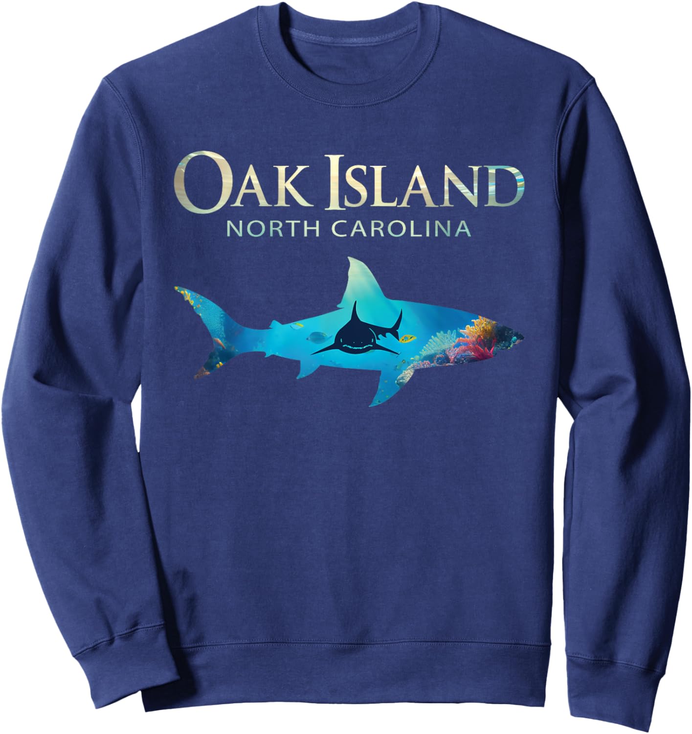Oak Island Retro Oak Island Nc Shark Sweatshirt - Sweatshirt | Navy