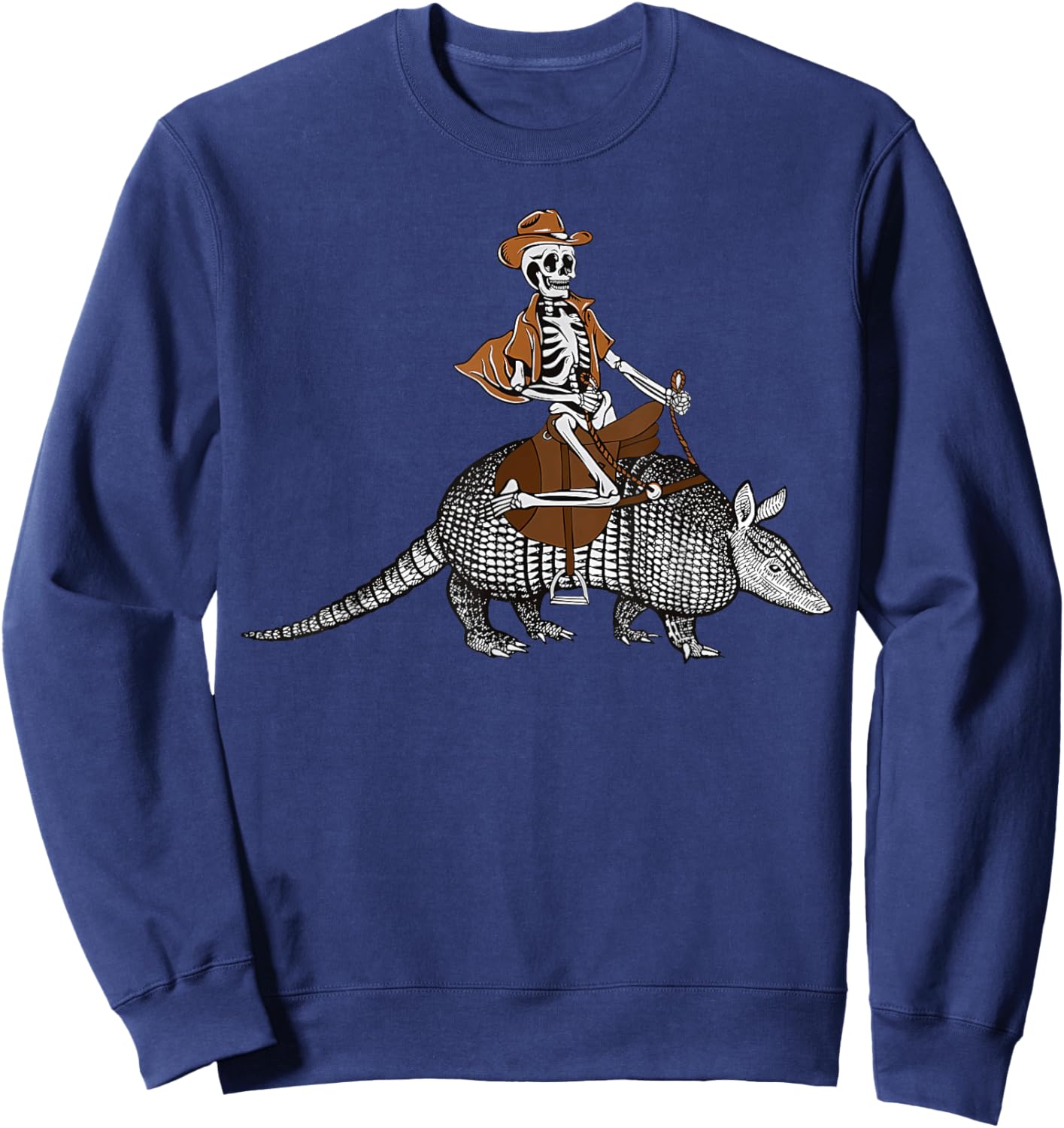 Vintage Cowboy Skeleton Riding Armadillo Western Style Sweatshirt - Sweatshirt | Navy