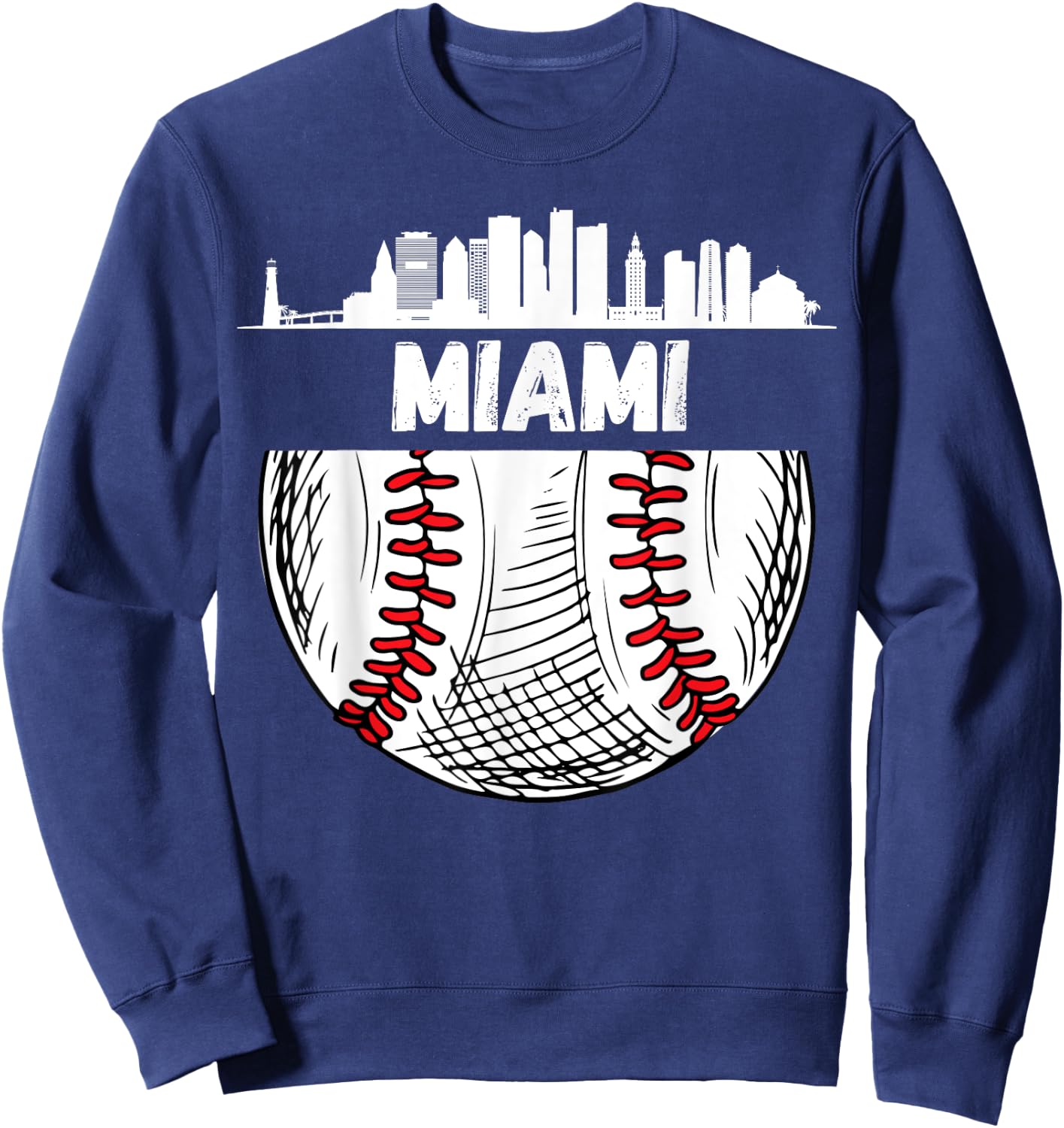 Vintage Miami Baseball Skyline Miami Baseball Sweatshirt - Sweatshirt | Navy