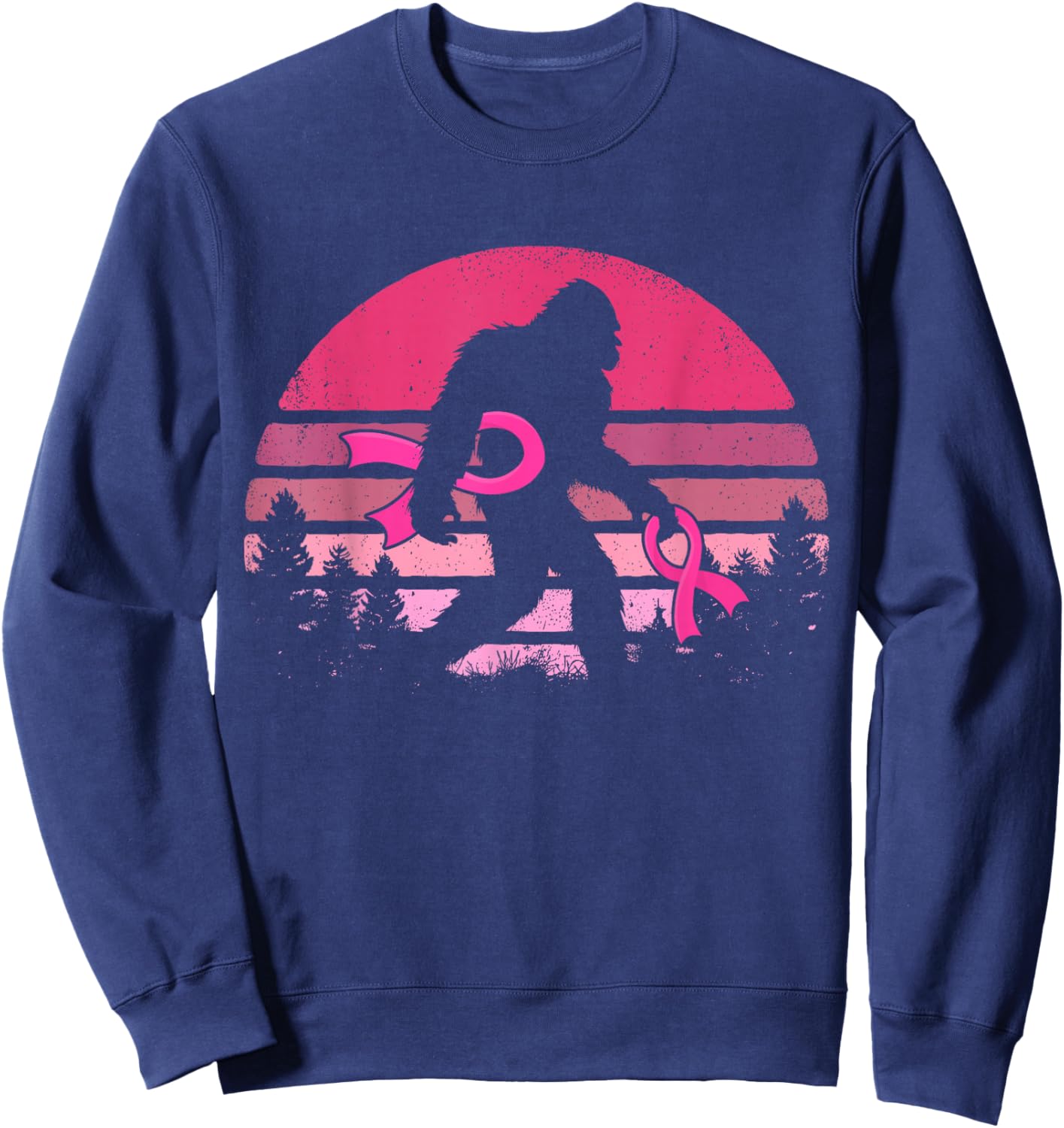 Sasquatch Pink Ribbon Funny Bigfoot Breast Cancer Awareness Sweatshirt - Sweatshirt | Navy