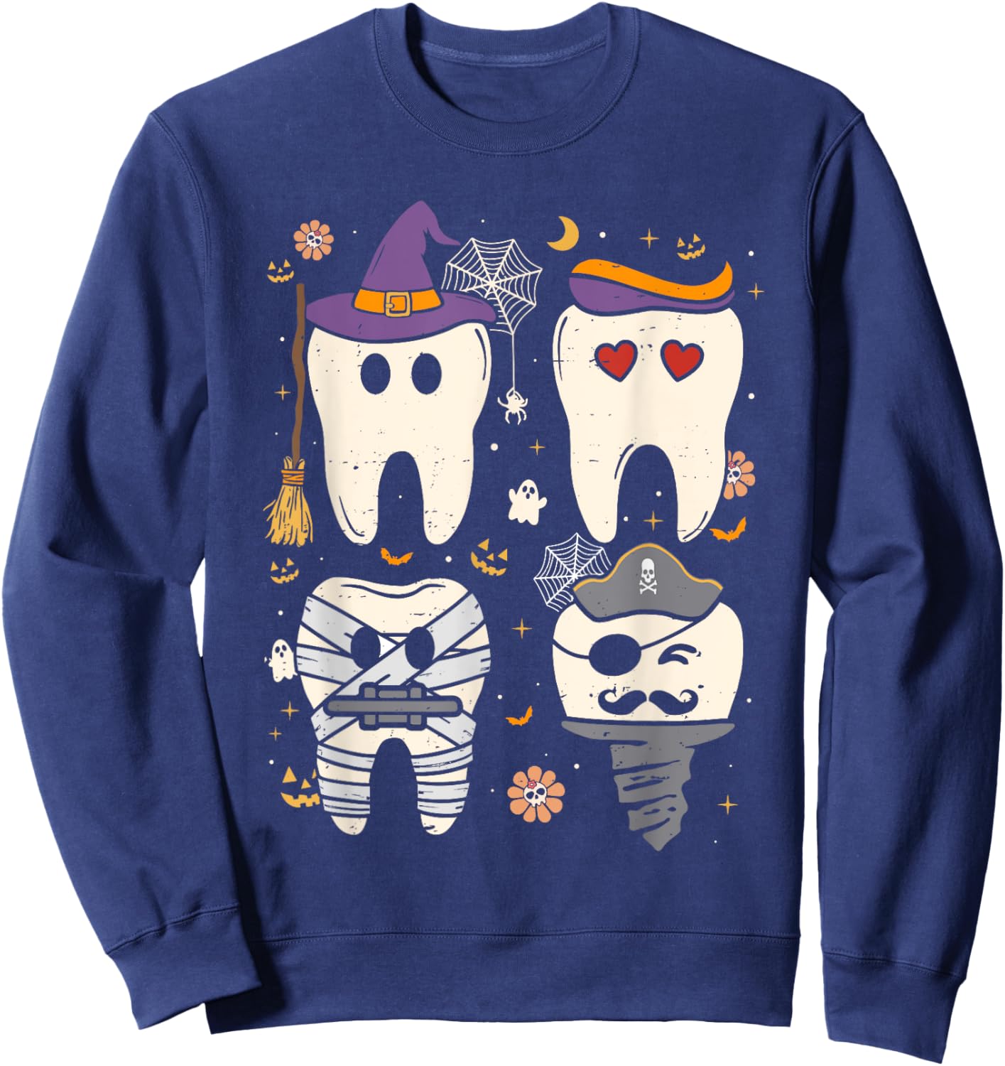 Halloween Dentist Witch Teeth Dental Crew Costume Men Women Sweatshirt - Sweatshirt | Navy