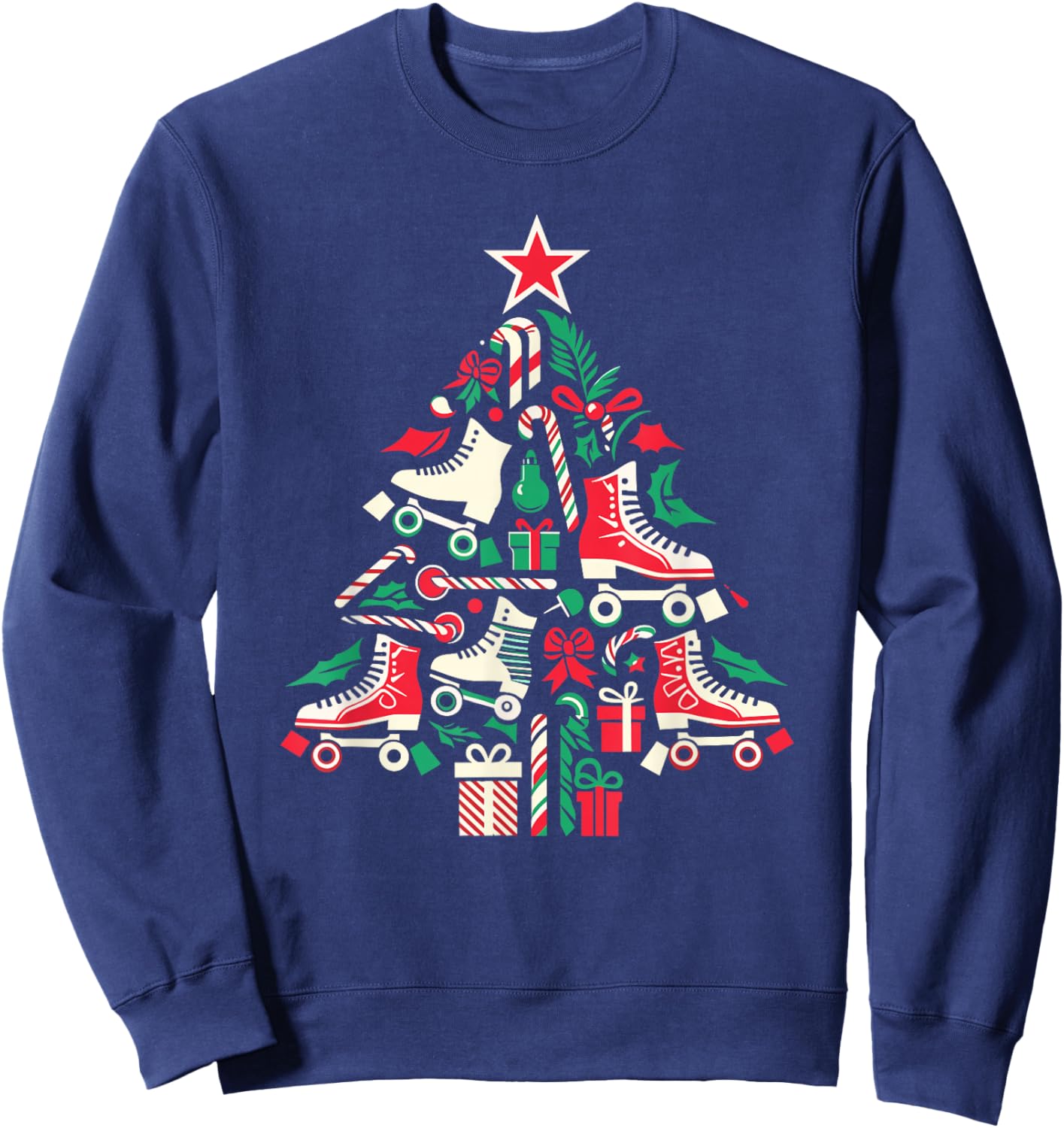 Funny Roller Skating Christmas Tree Roller Skate Sweatshirt - Sweatshirt | Navy