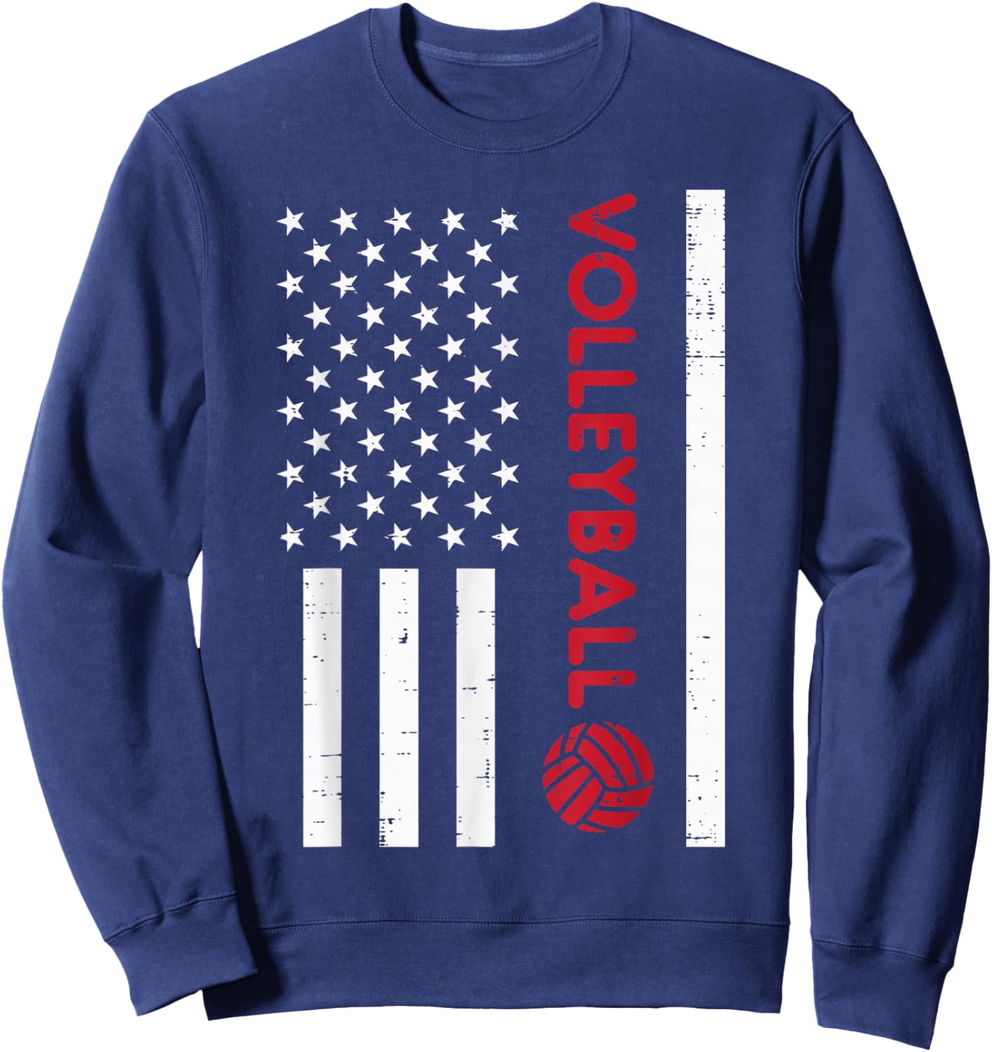 US Flag Red Volleyball Vintage Patriotic Men Women Kids Sweatshirt - Sweatshirt | Navy