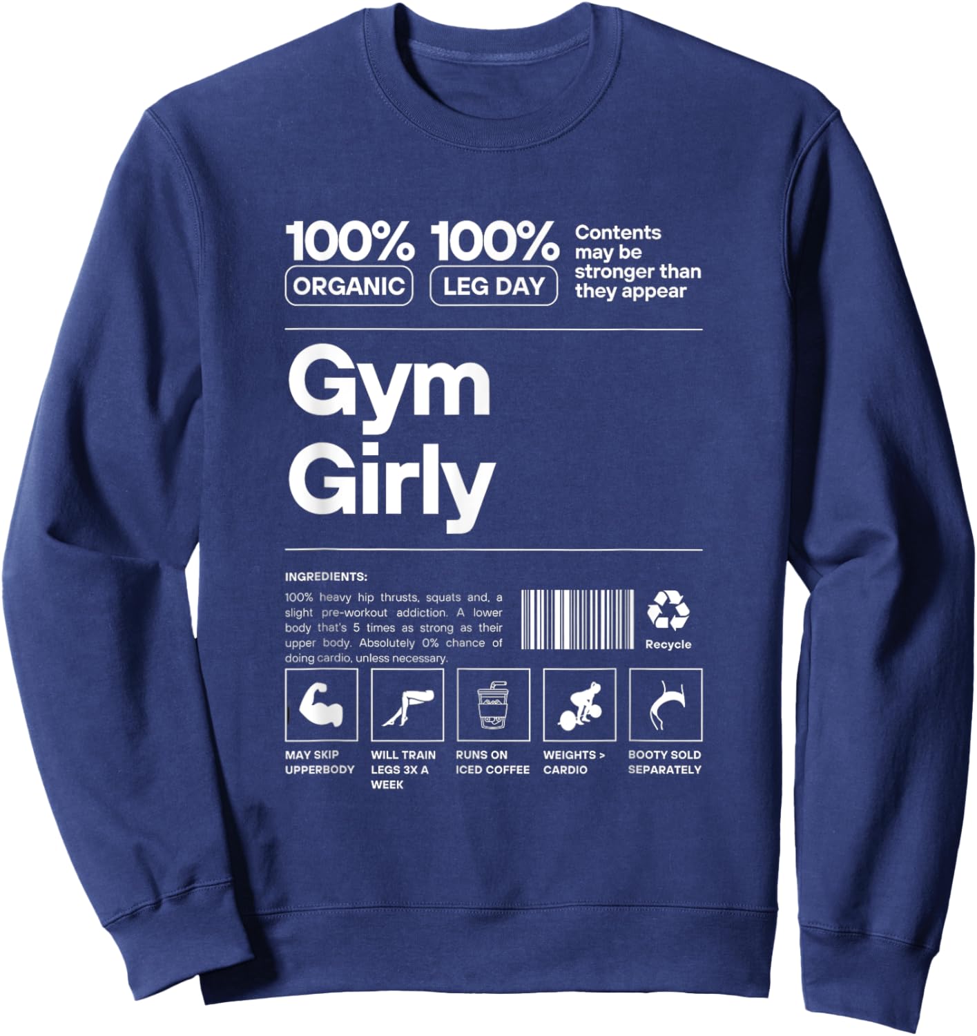 100% Organic Gym Girly - Muscle Mommy Pump Cover Statement Sweatshirt - Sweatshirt | Navy