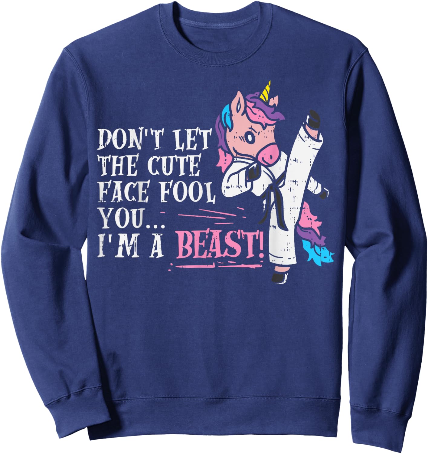 Karate Unicorn Cute Face Beast Taekwondo Martial Arts Women Sweatshirt - Sweatshirt | Navy