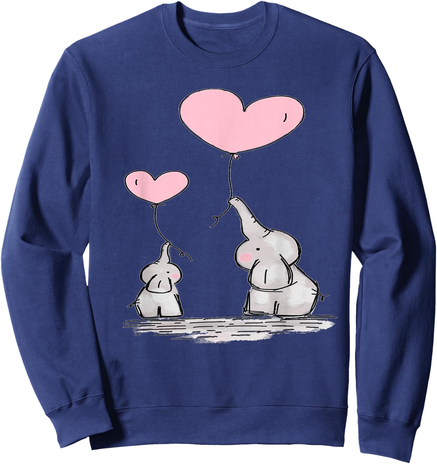 Cute Mom Baby Elephant Pink Heart Balloons Sweatshirt - Sweatshirt | Navy