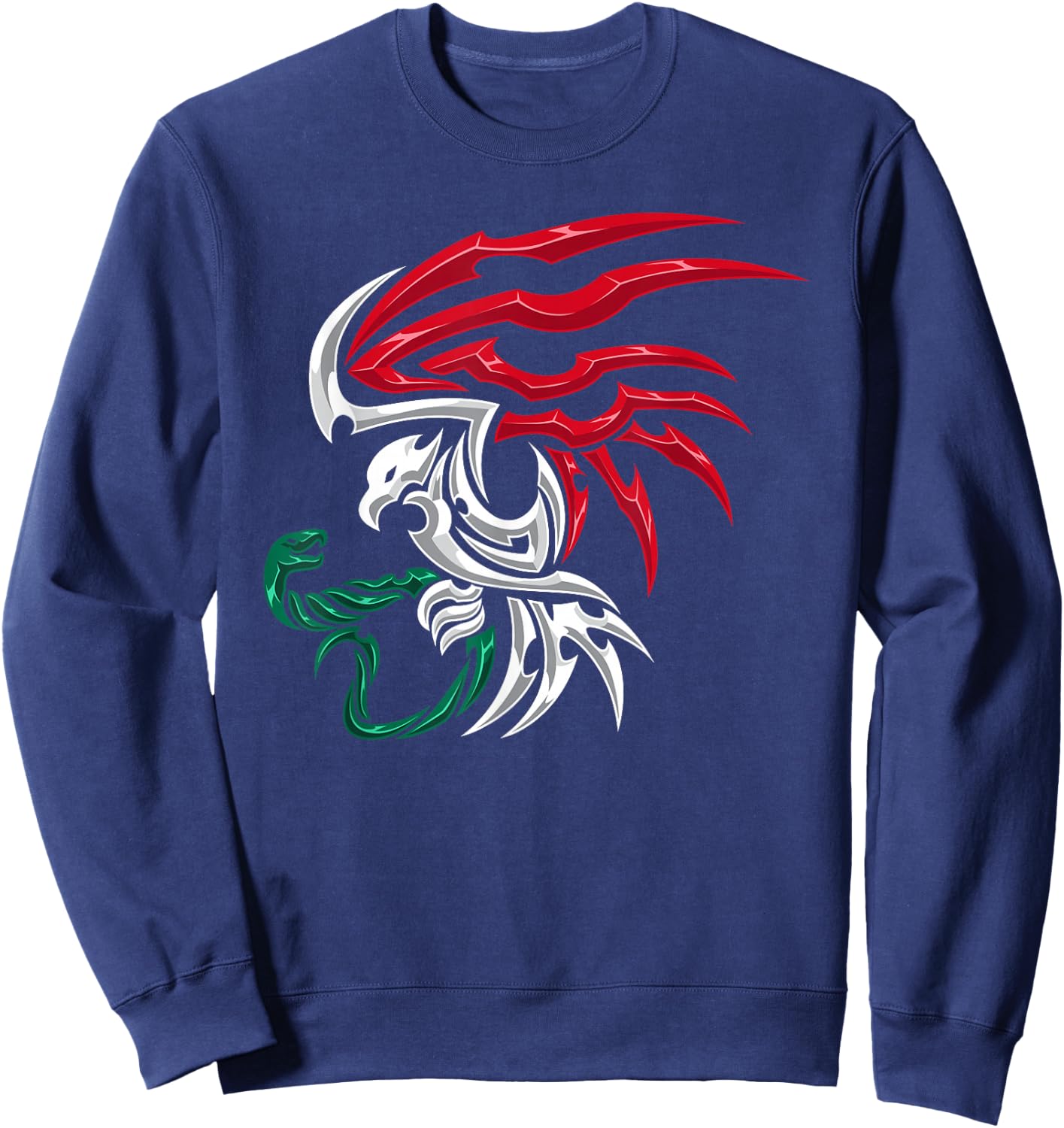 Mexico Flag - Mexican Coat of Arms Tribal Style Sweatshirt - Sweatshirt | Navy