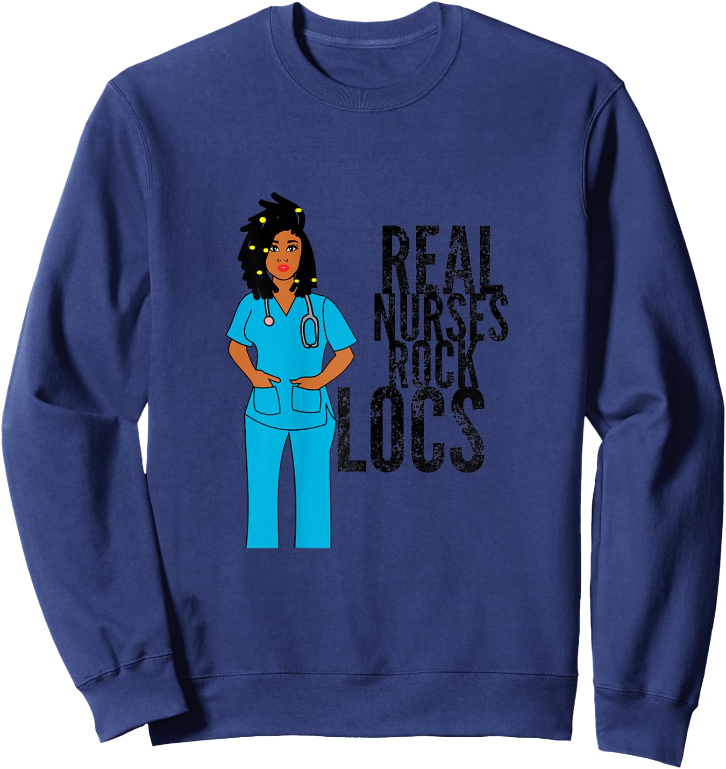 Black African American Nurse natural hair locs dreadlocks Sweatshirt - Sweatshirt | Navy