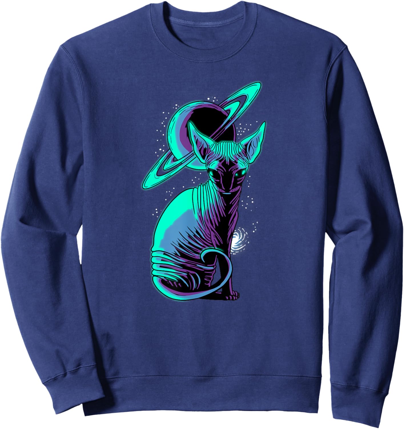 Galaxy Saturn Planet Sphynx Cool Cat Feline Cat Lover Gift Women Kids Sweatshirt - Sweatshirt | Navy
