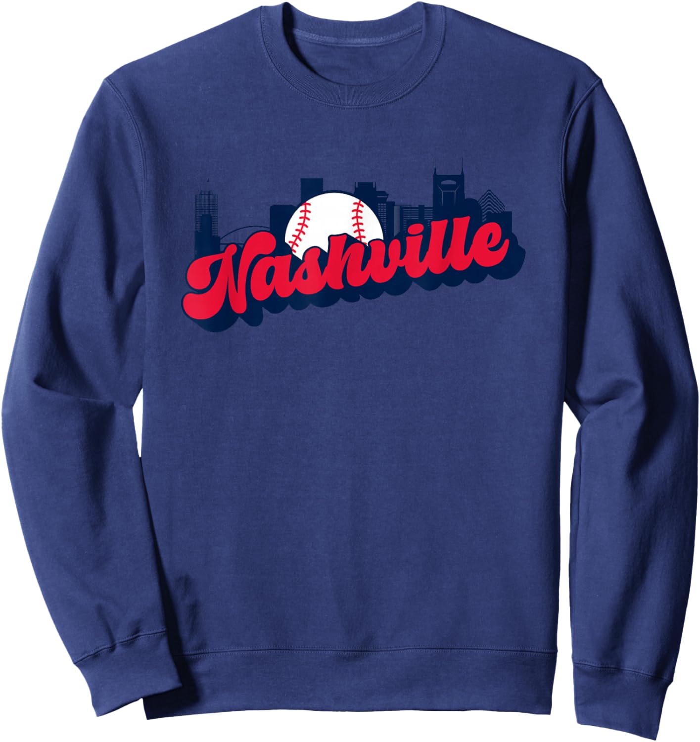 Nashville Baseball Vintage City Skyline Retro Baseball Lover Sweatshirt - Sweatshirt | Navy