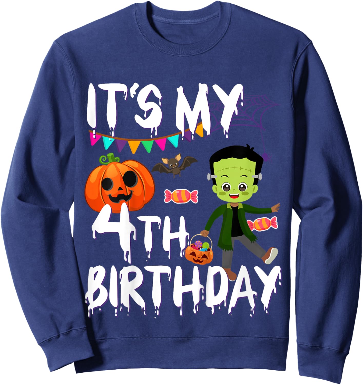 Kids 4th Birthday Monster Pumpkin Halloween Costume Sweatshirt - Sweatshirt | Navy