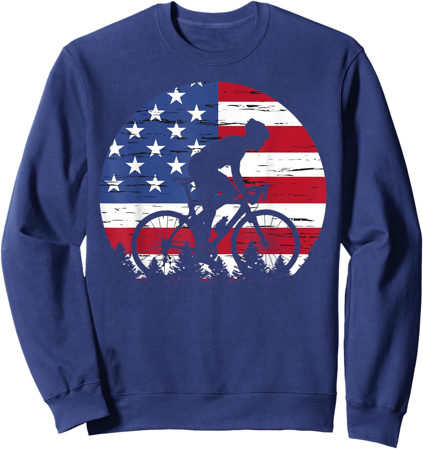 American Flag Bicycle Cycling 4th Of July Patriotic Sweatshirt - Sweatshirt | Navy