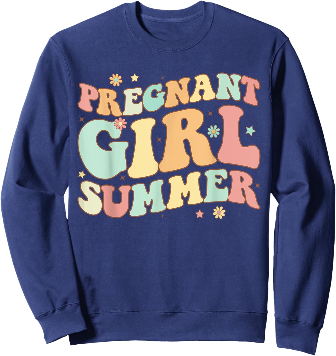 Groovy Pregnancy Reveal Pregnant Girl Summer Baby Shower Sweatshirt - Sweatshirt | Navy
