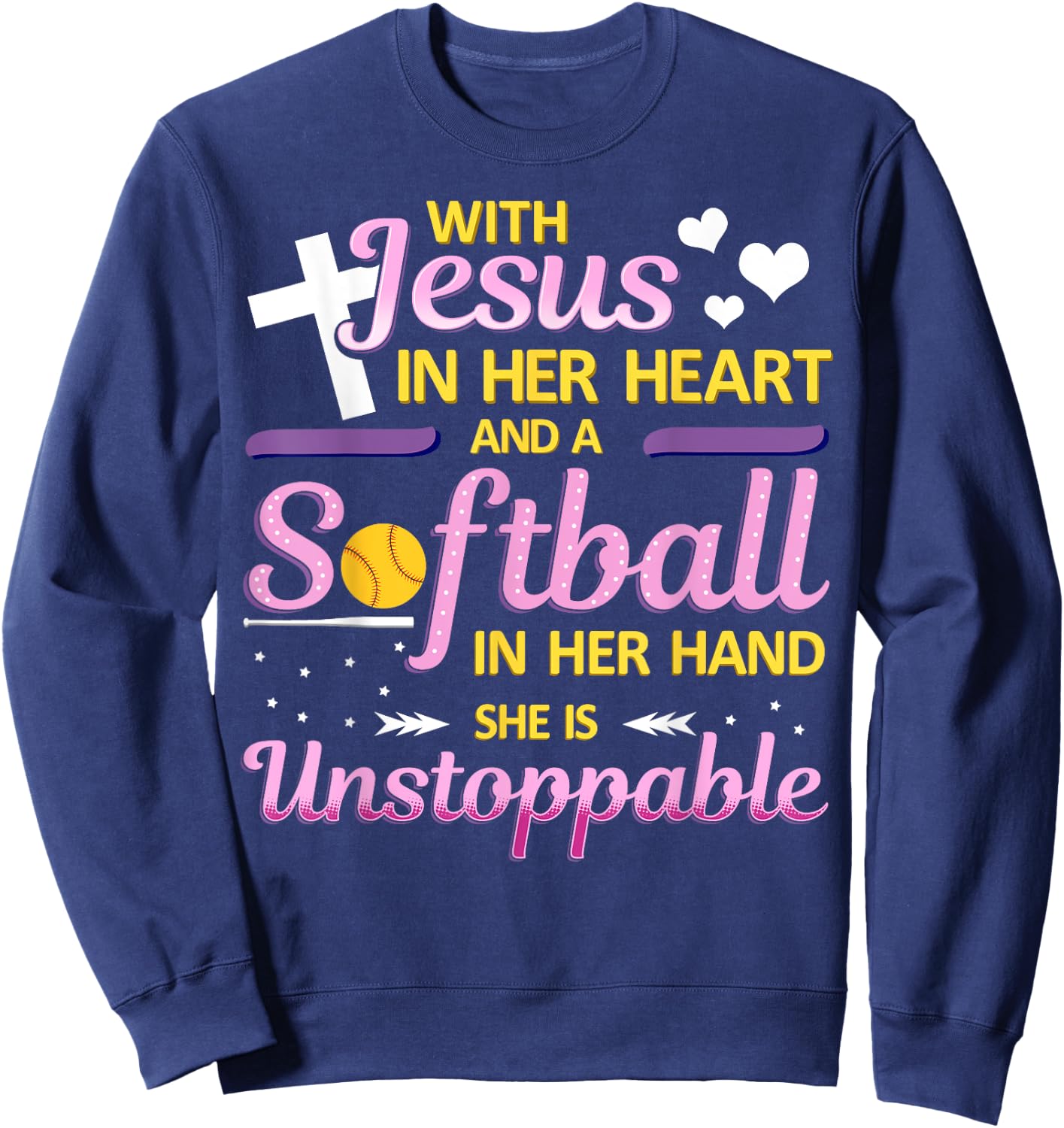 Jesus in Her Heart and Softball in Her Hand Christ Baseball Sweatshirt - Sweatshirt | Navy