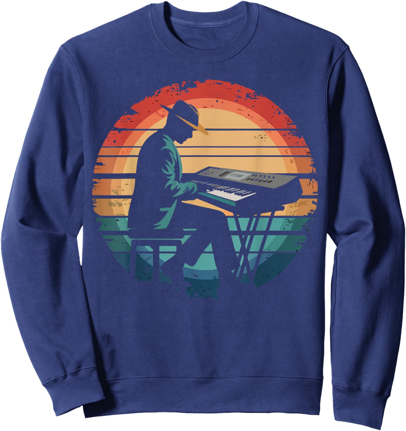 Retro Vintage Keyboard Player Sunset Music Lover Gifts Men Sweatshirt - Sweatshirt | Navy