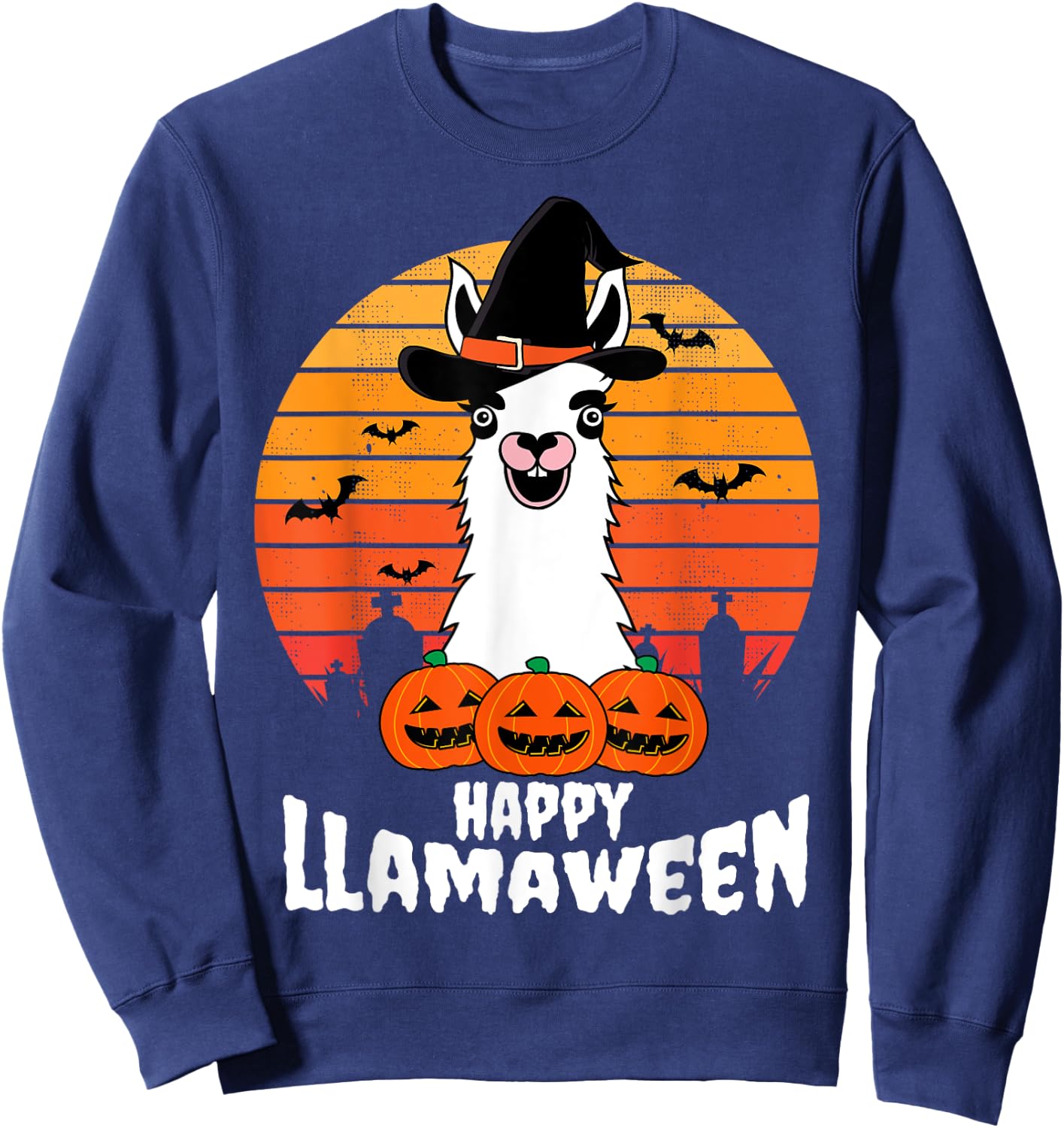 Happy Llamaween Llama Witch Costume Easy Halloween Gifts Sweatshirt - Sweatshirt | Navy