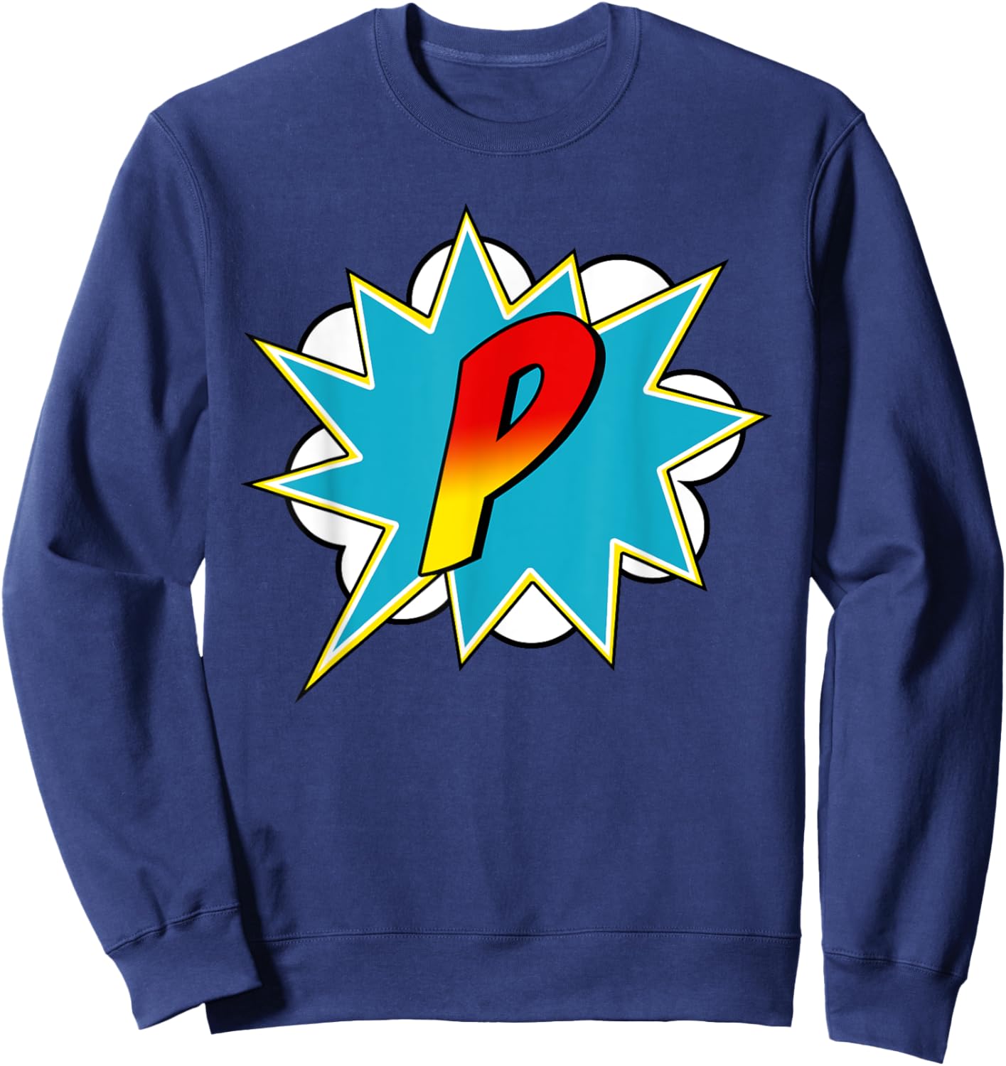 Letter P Superhero Name Comic Letter Retro Costume Sweatshirt - Sweatshirt | Navy