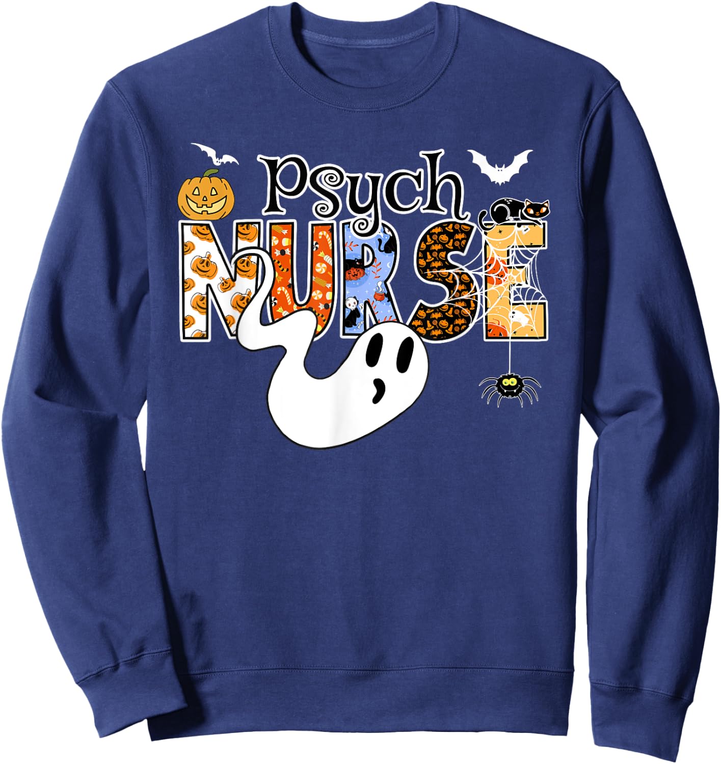 PSYCH NURSE Halloween Costume Psych Nurse Halloween Sweatshirt - Sweatshirt | Navy