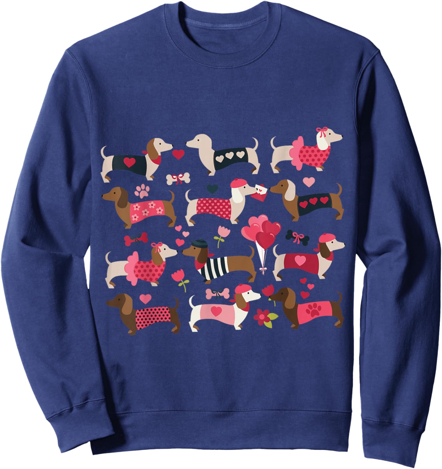 Doxie in Dog Dress Valentines Weiner Dachshund Sweatshirt - Sweatshirt | Navy