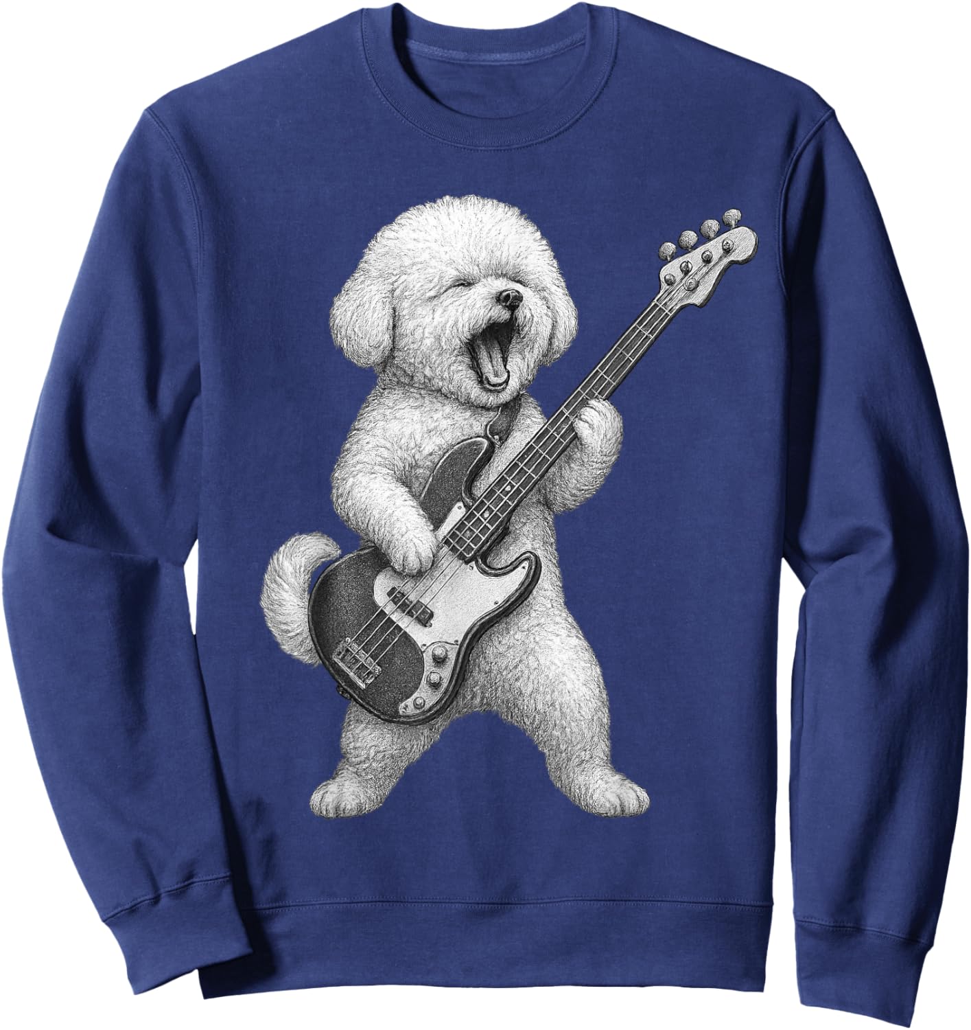 Bichon Frise Playing Bass Guitar Rock Music Dog Lover Men Women Kids Sweatshirt - Sweatshirt | Navy