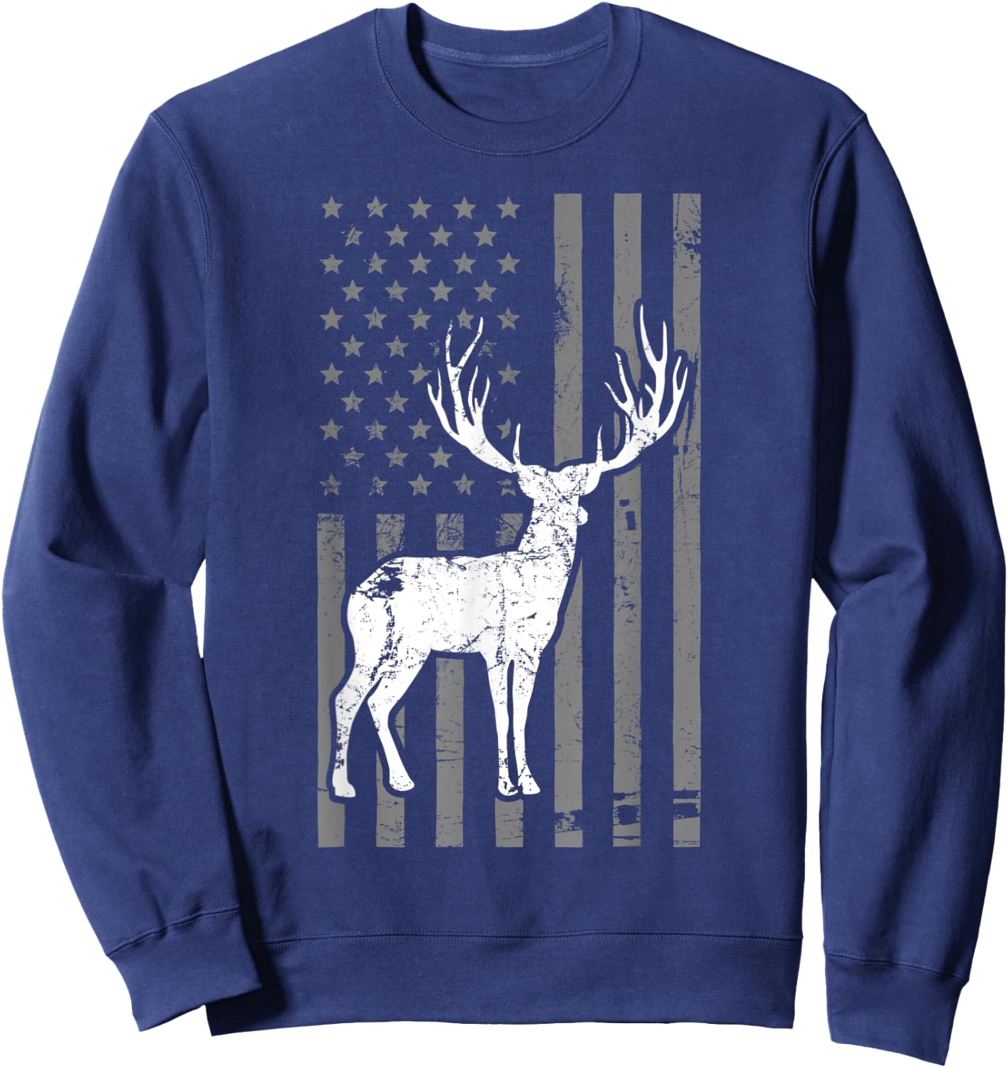 Whitetail Buck Deer Hunting USA Flag Men Sweatshirt - Sweatshirt | Navy