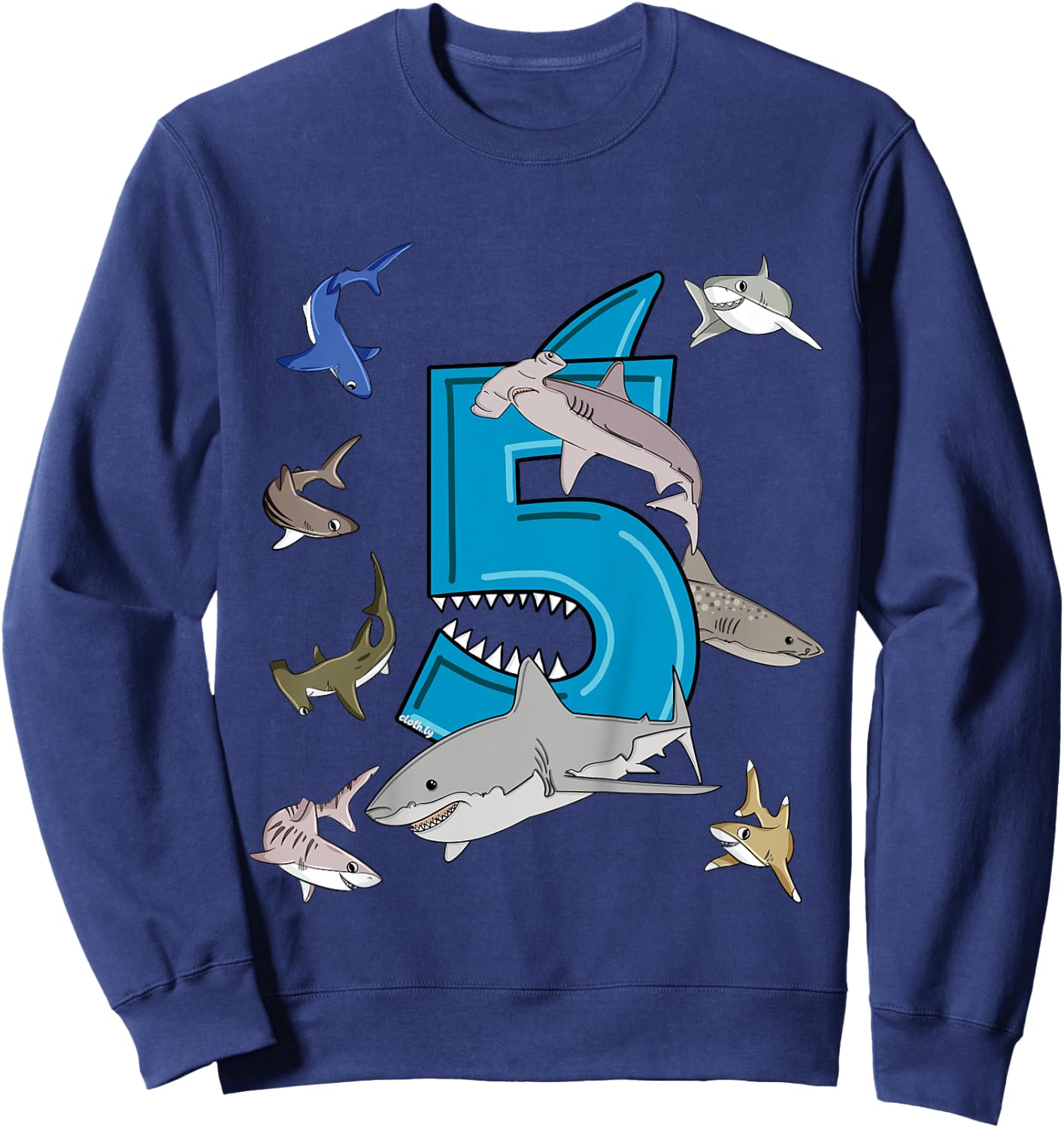 5th Birthday boys shark white shark Sweatshirt - Sweatshirt | Navy