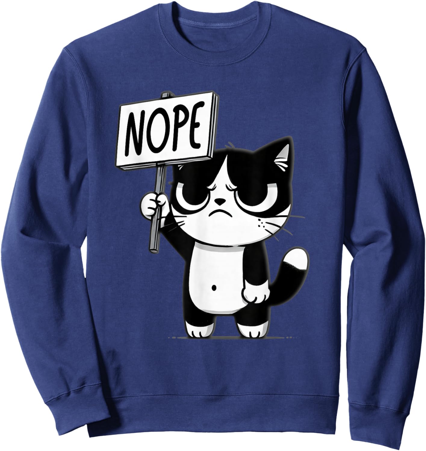 Funny Cat Nope, Grumpy Face Cat, Sarcastic Kids Mom Dad Sweatshirt - Sweatshirt | Navy