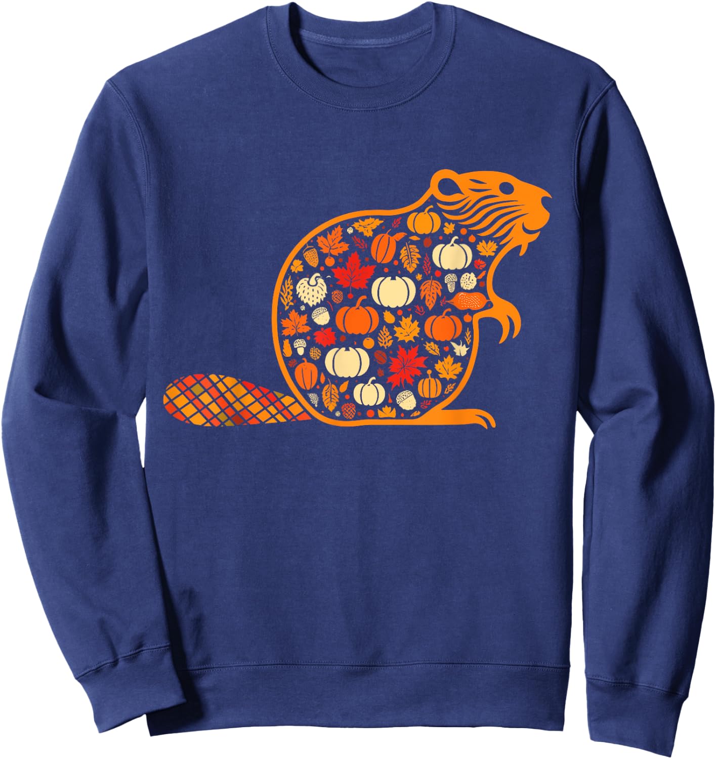 Autumn Pumpkin Fall Beaver Thanksgiving Kids Sweatshirt - Sweatshirt | Navy