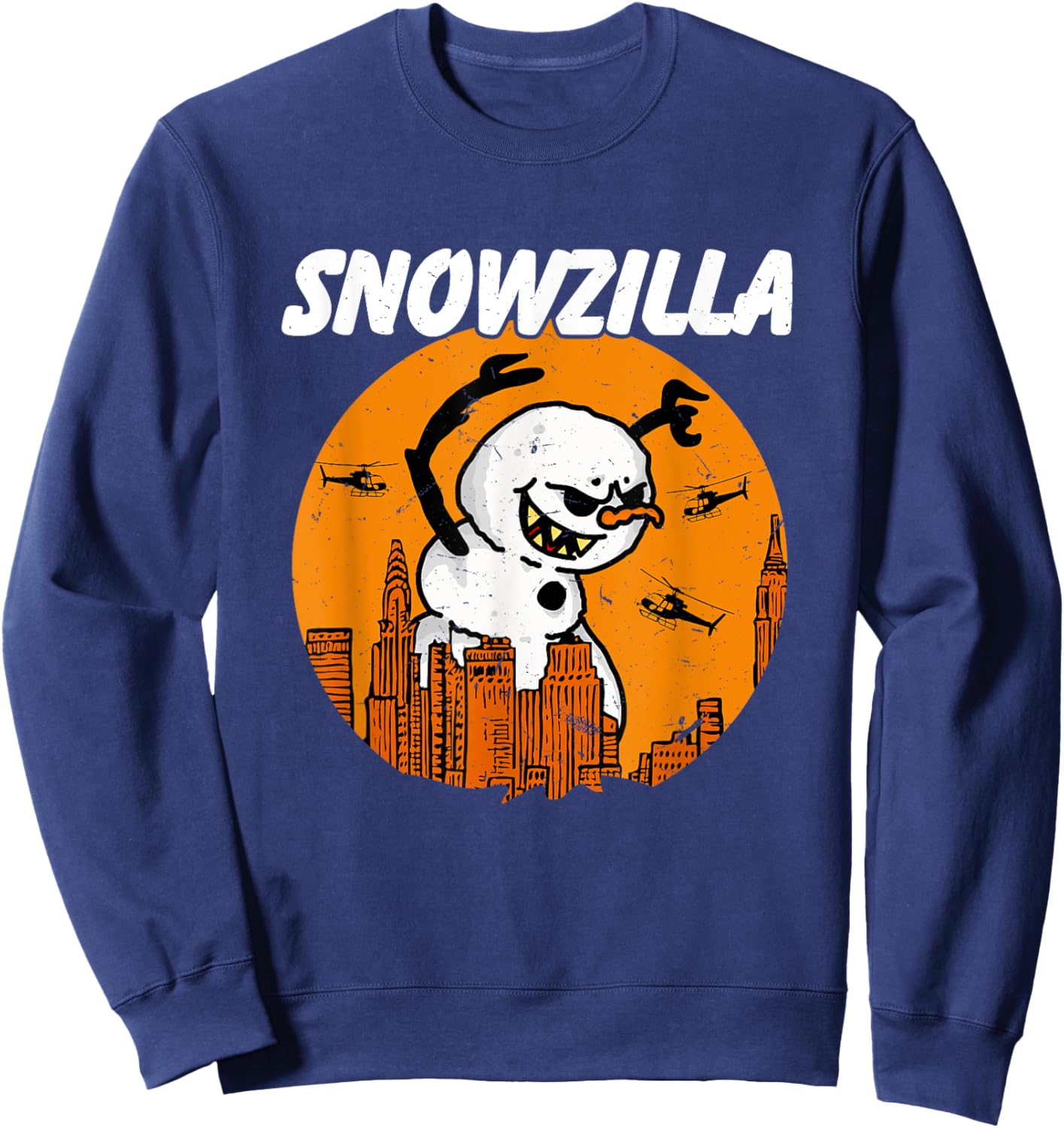 Snowzilla Japanese Monster Snowman Sunset Kaiju Christmas Sweatshirt - Sweatshirt | Navy