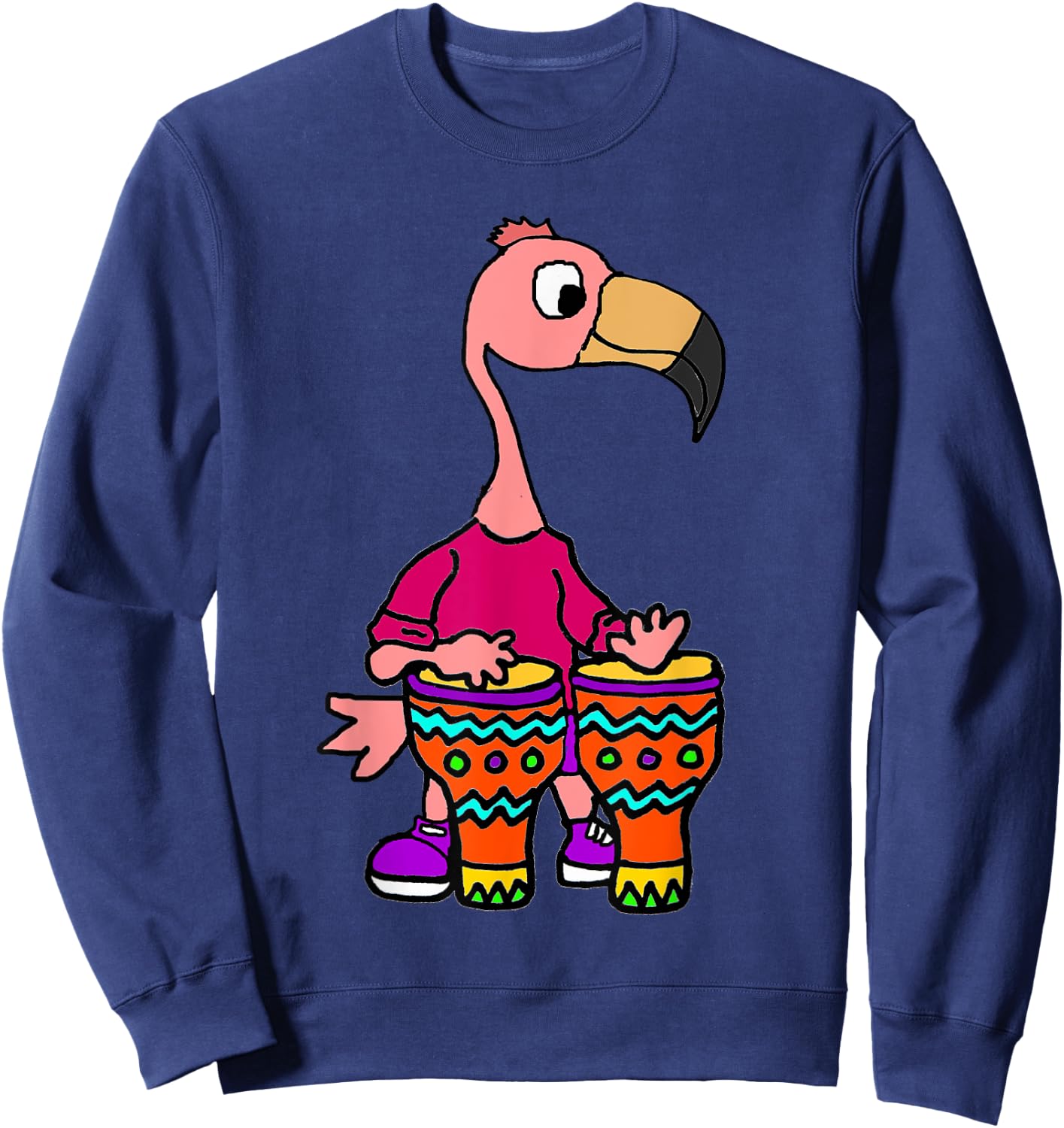 SmileteesMusic Cute Flamingo Playing Bongo Drums Sweatshirt - Sweatshirt | Navy