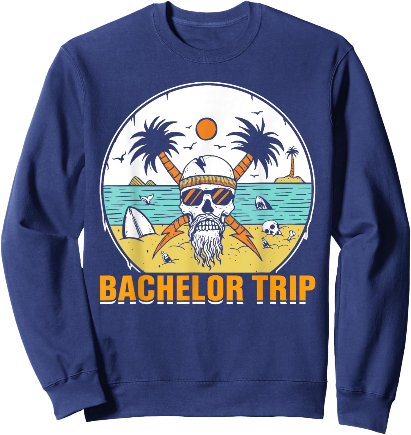 Bachelor Trip Beach Groom Skull Groomsmen Sweatshirt - Sweatshirt | Navy