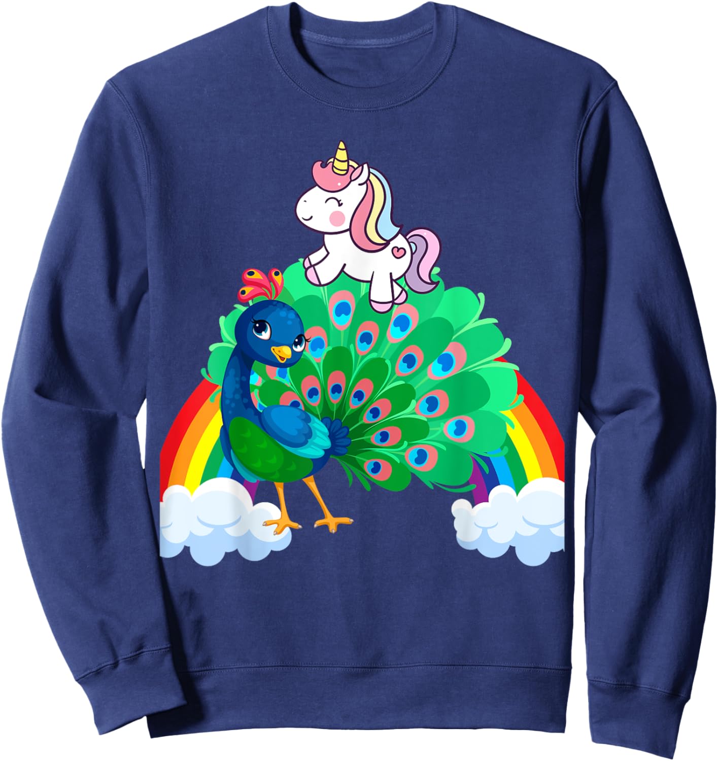 Unicorn Riding Peacock Boys Girls Men Women Kids Rainbow Sweatshirt - Sweatshirt | Navy