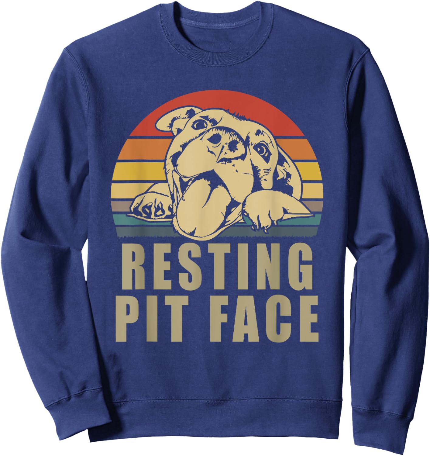 Resting Pit Face - Vintage Pitbull Lovers Gift Face Sweatshirt - Sweatshirt | Navy