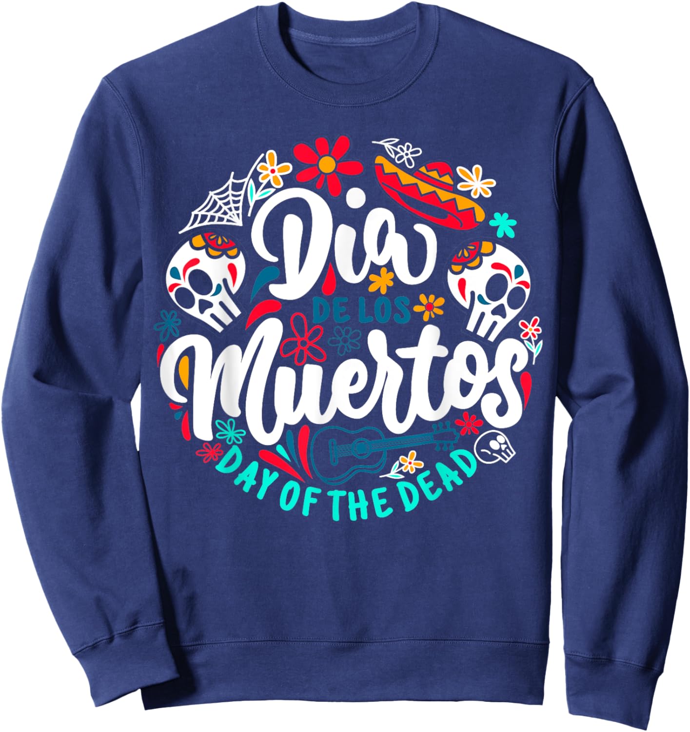 Day of the Dead Dia de los Muertos Sugar Skull Halloween Sweatshirt - Sweatshirt | Navy