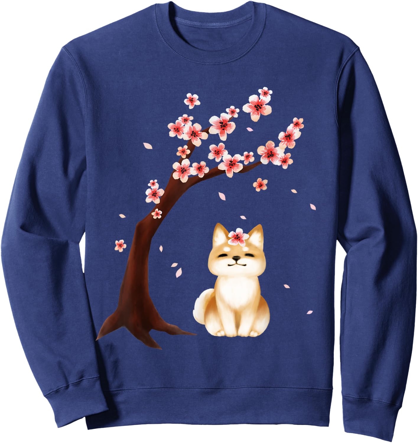 Shiba Inu Dog Japanese Cherry Blossom Sakura Flower Women Girls Kids Sweatshirt - Sweatshirt | Navy