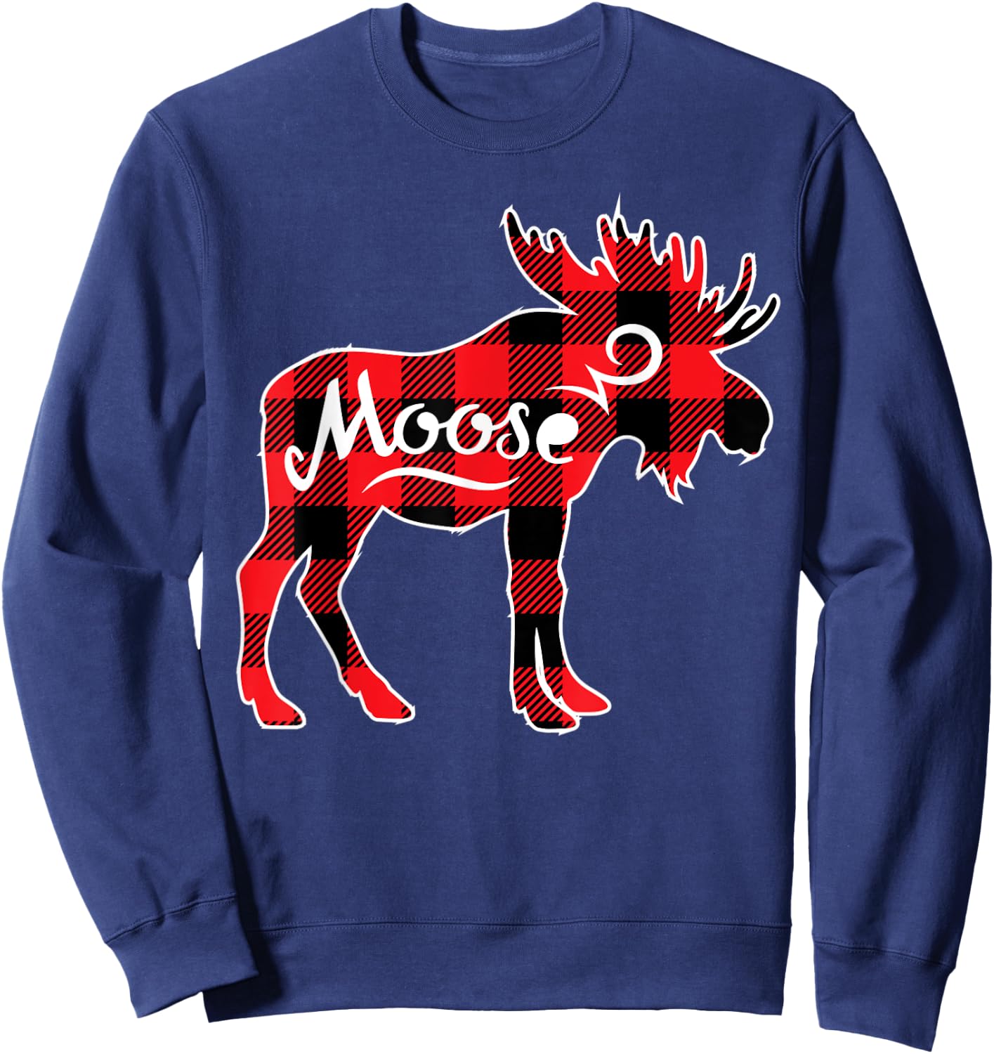 Moose Red Buffalo Plaid Matching Pajama Family Gift Sweatshirt - Sweatshirt | Navy